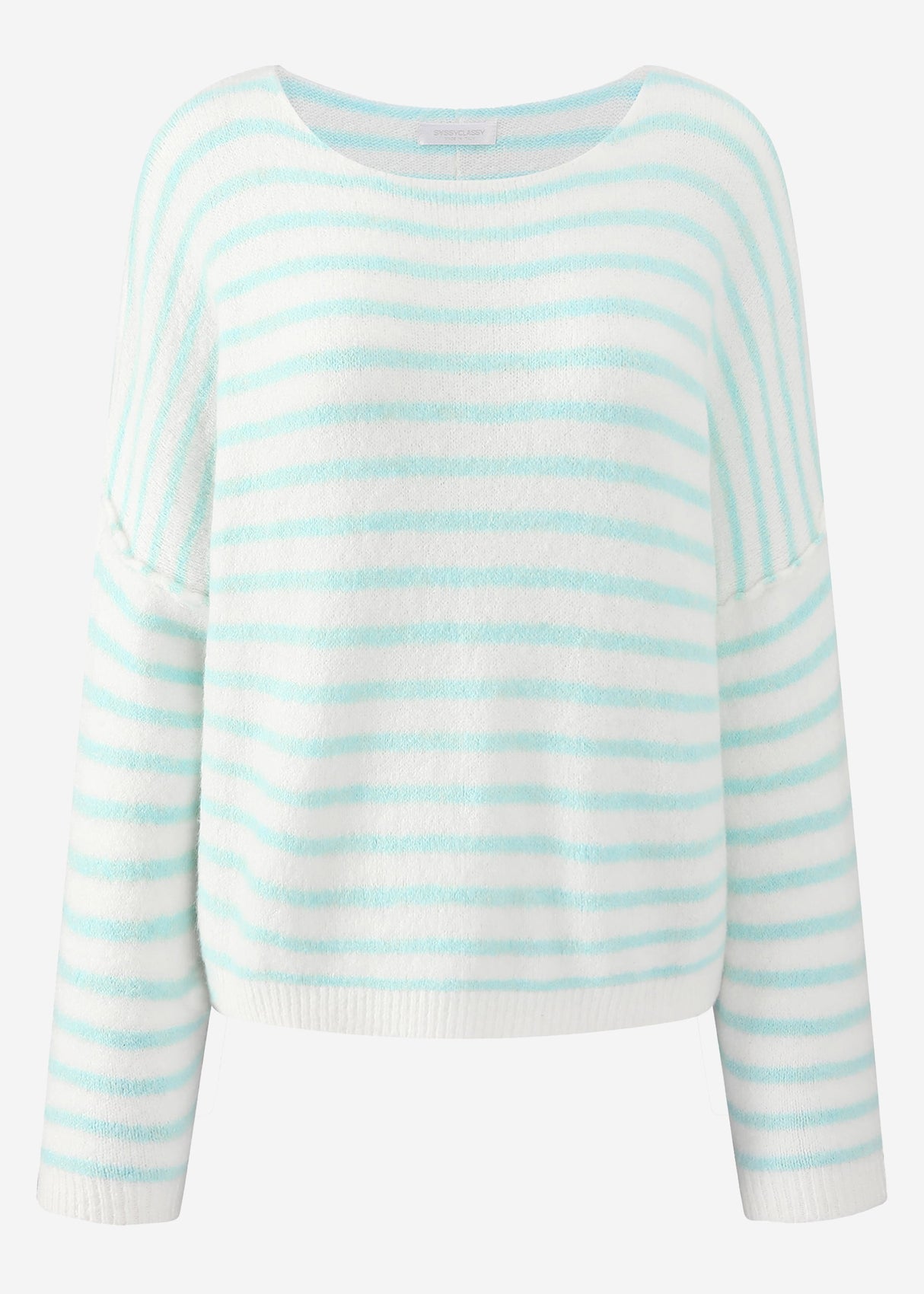 Gestreifter Oversize Pullover mit Rückennaht - hellblau-offwhite