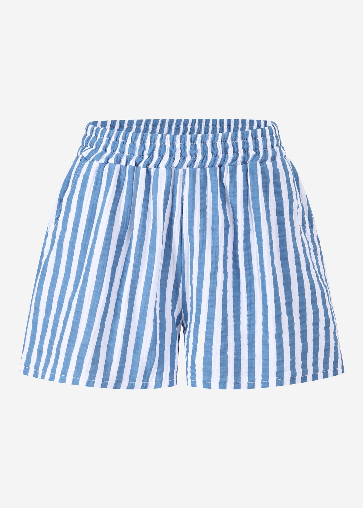 Gestreifte Musselin Shorts - jeansblau