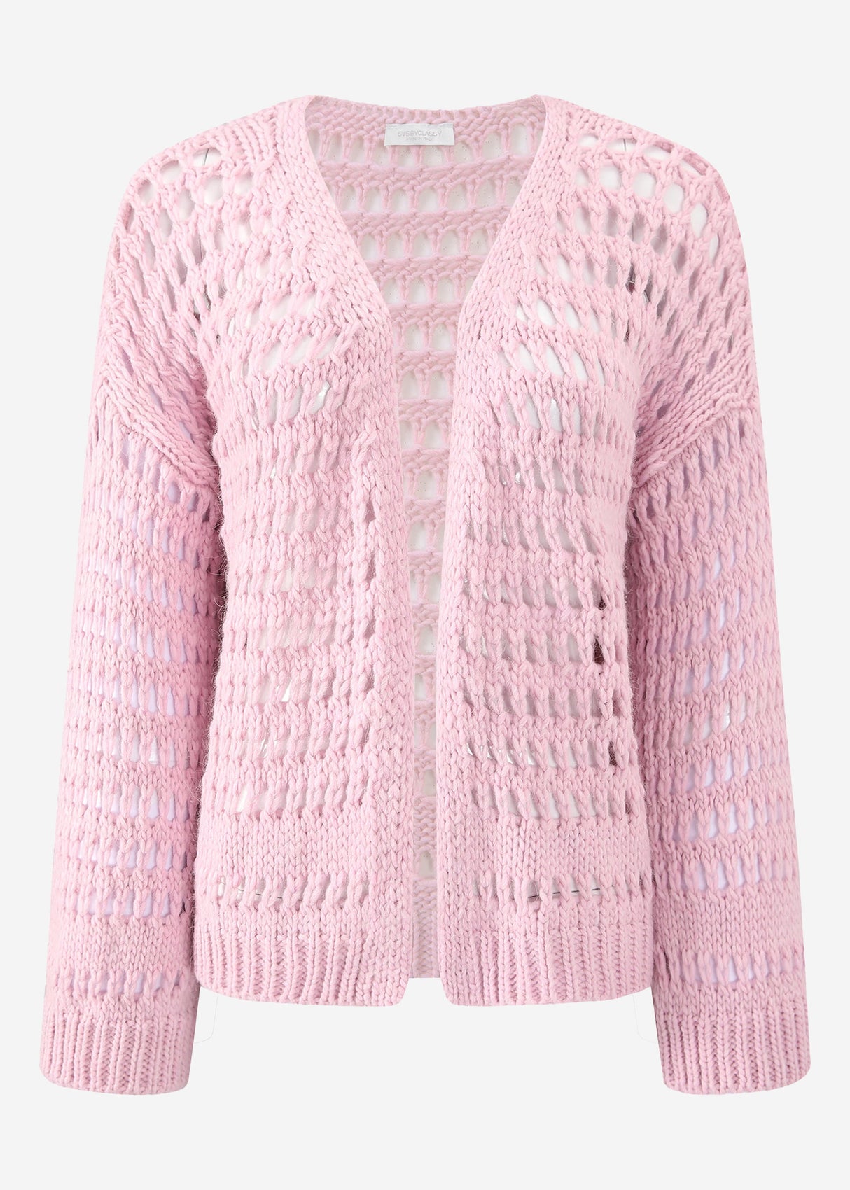 Lässige Strickjacke mit Lochstrickmuster - rosa