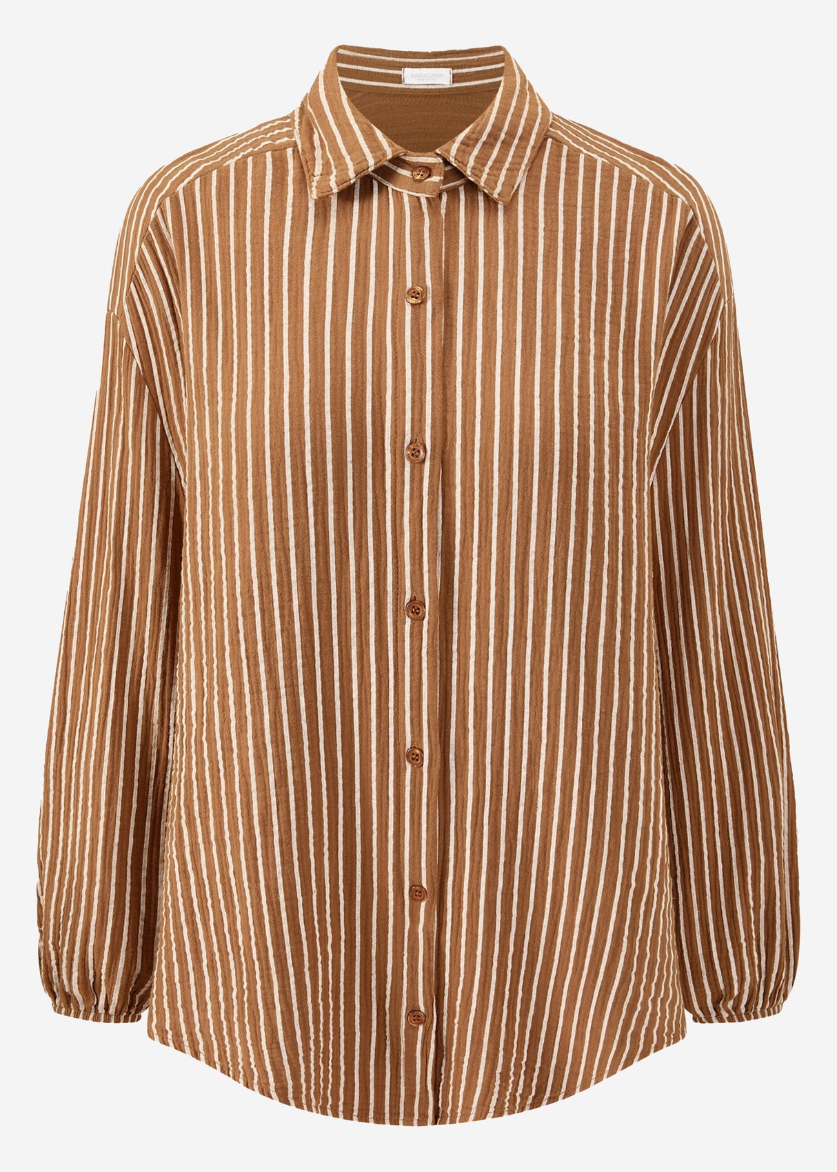 Striped oversize muslin blouse - cognac
