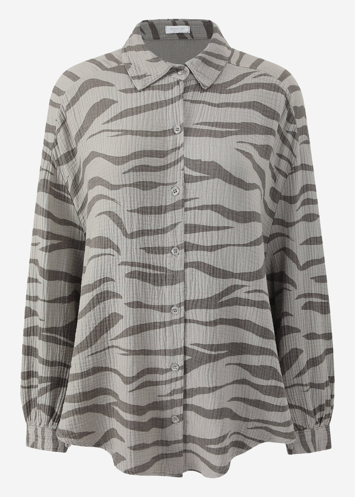Oversize muslin blouse with zebra print - taupe