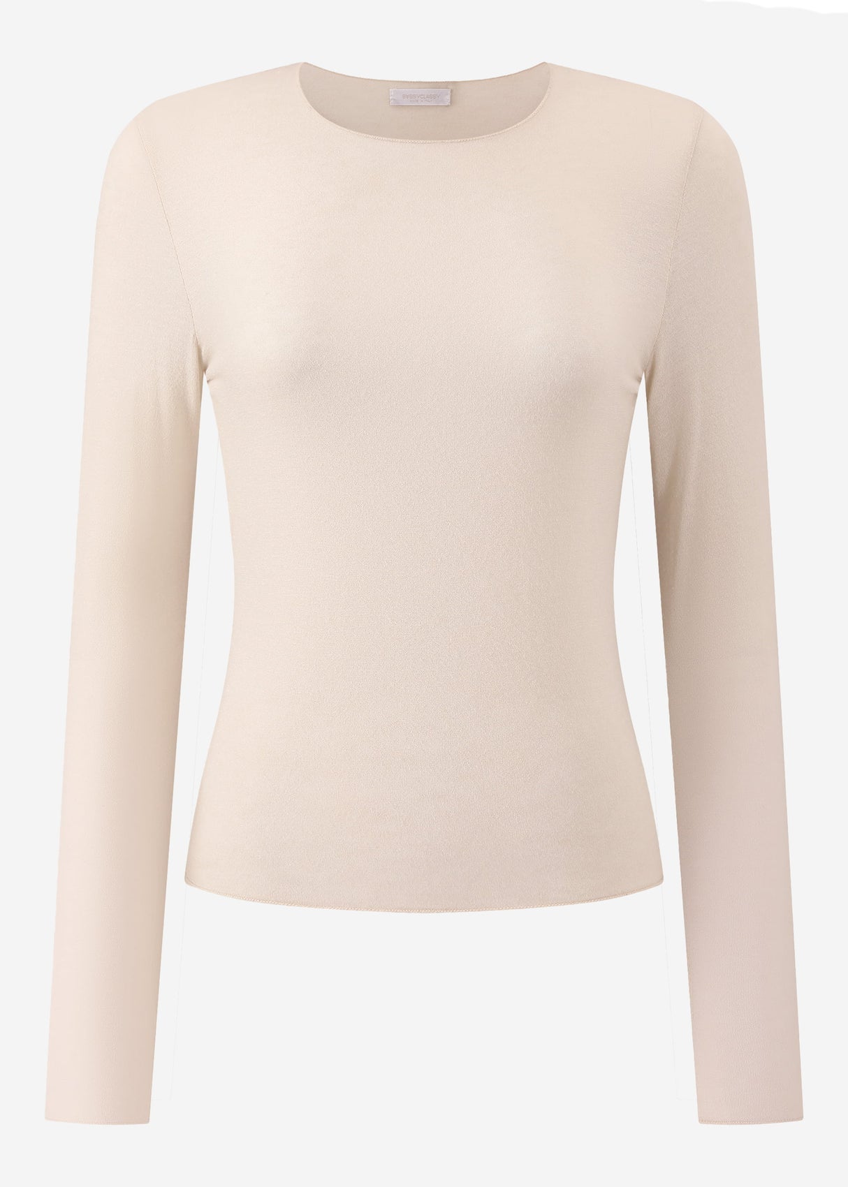 Lightweight, slightly transparent long-sleeved shirt with cashmere blend – beige