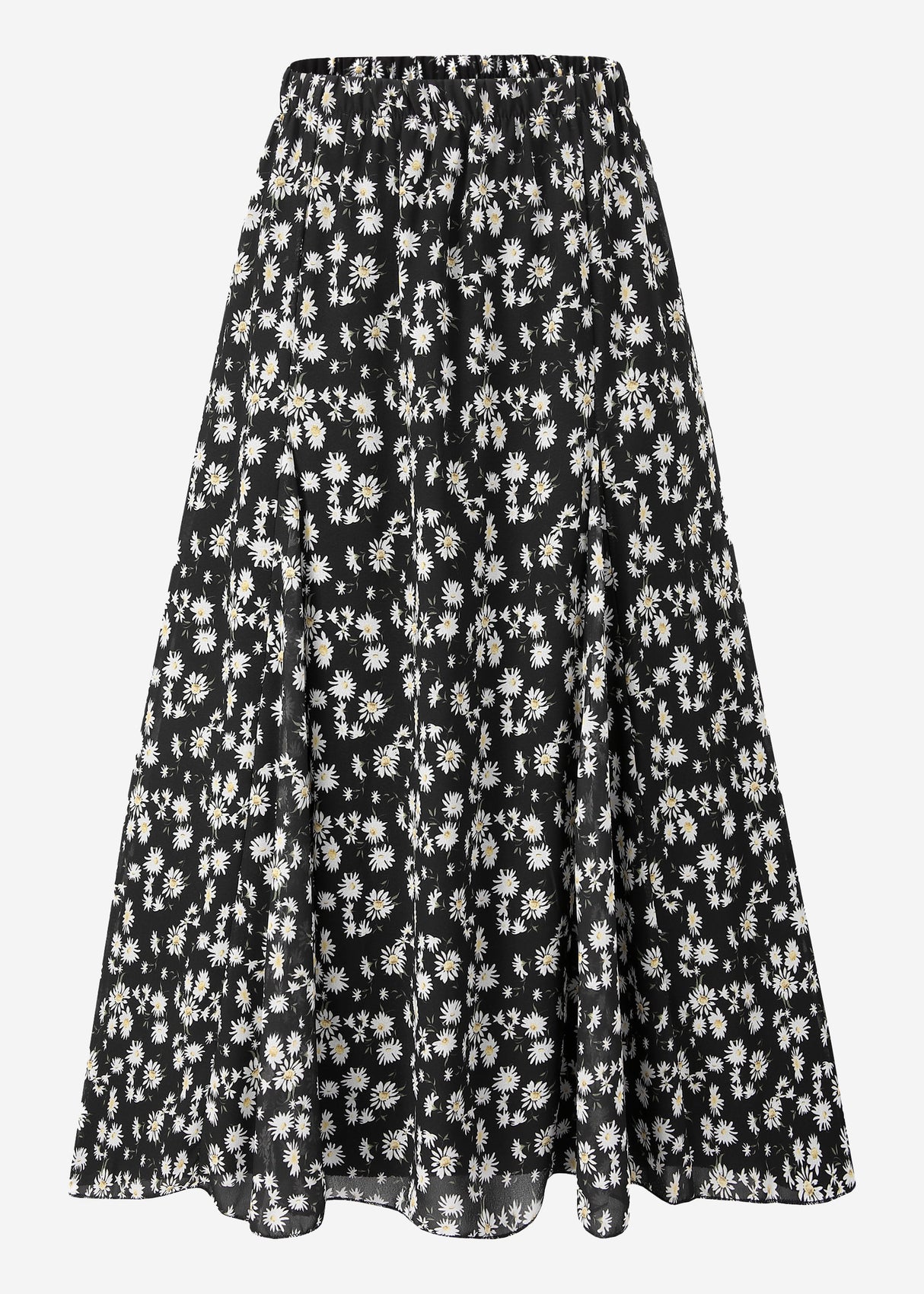 Langer Chiffon Rock mit Blümchen-Print - schwarz