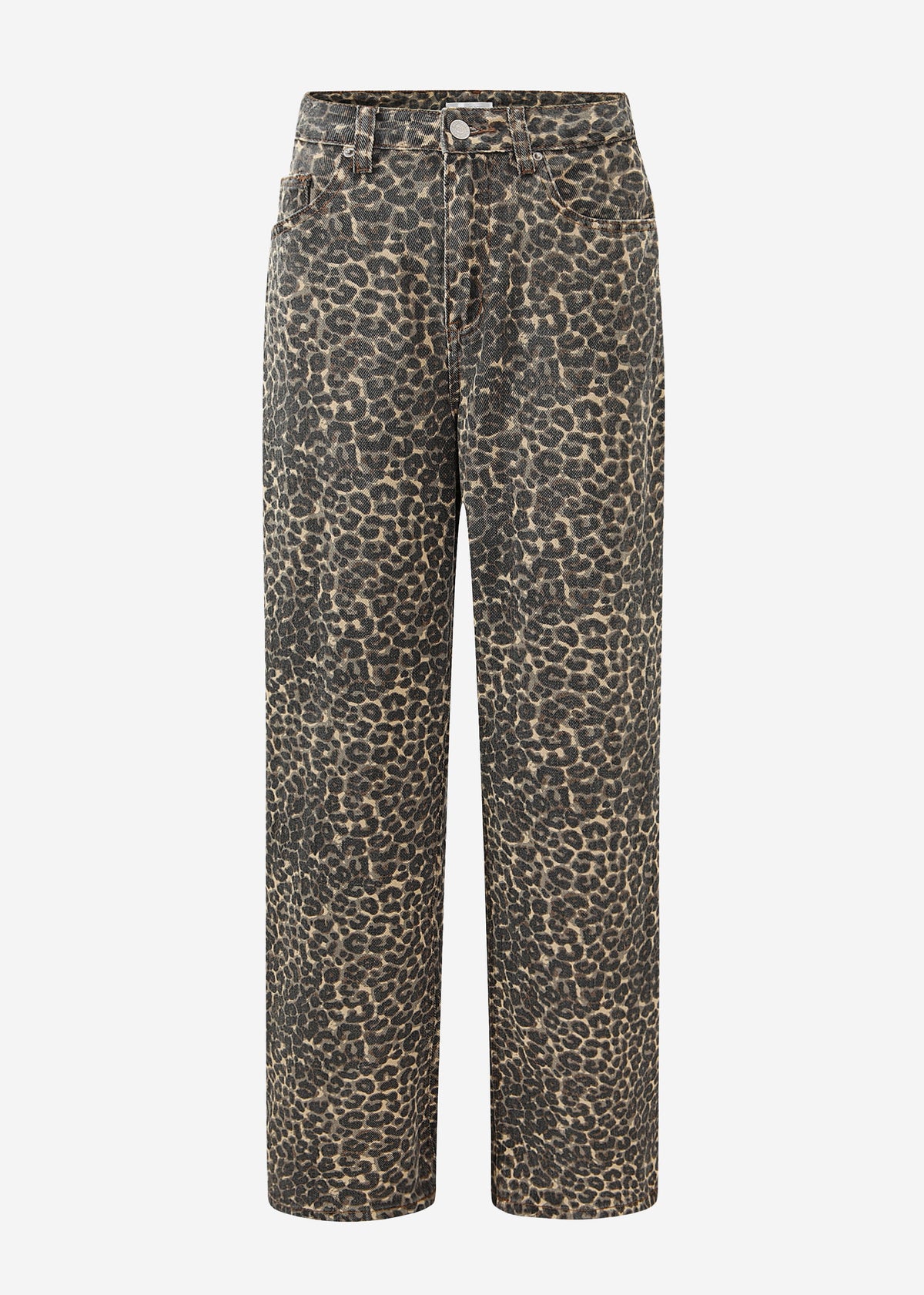 Wide Leg Jeans mit hohem Bund in Leo-Print - braun