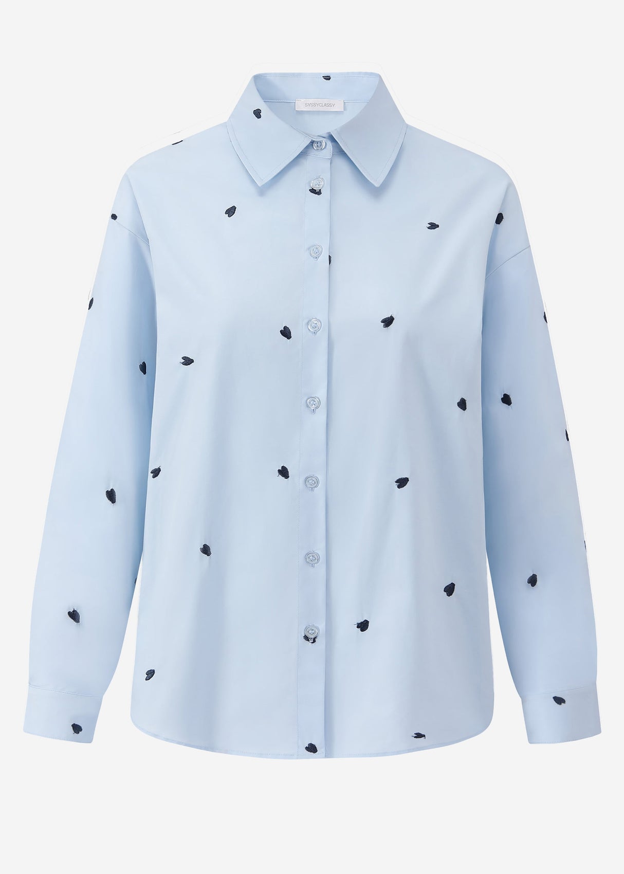 Shirt blouse with blue heart embroidery - light blue
