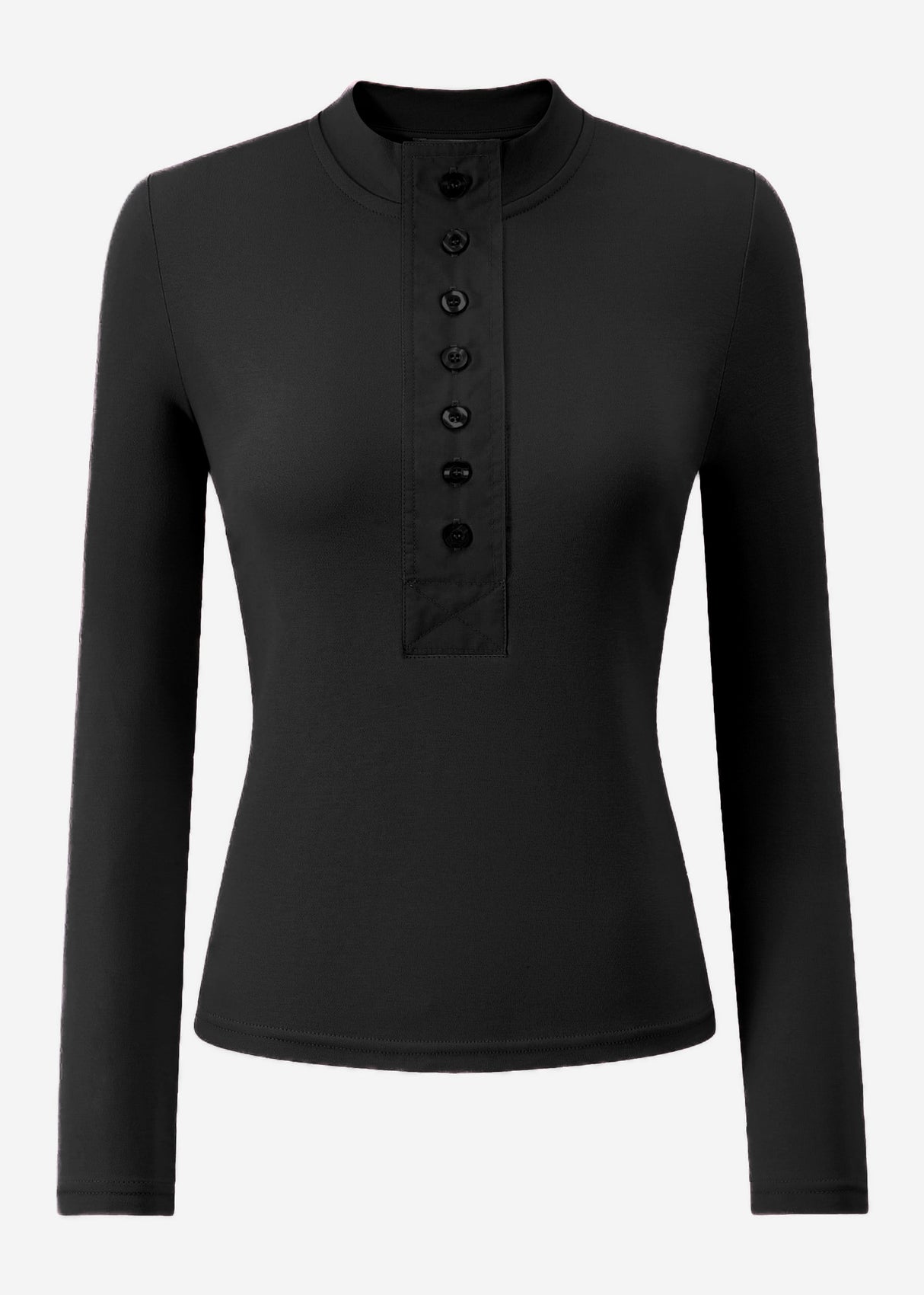 Langarm Shirt mit breiter Knopfleiste - schwarz