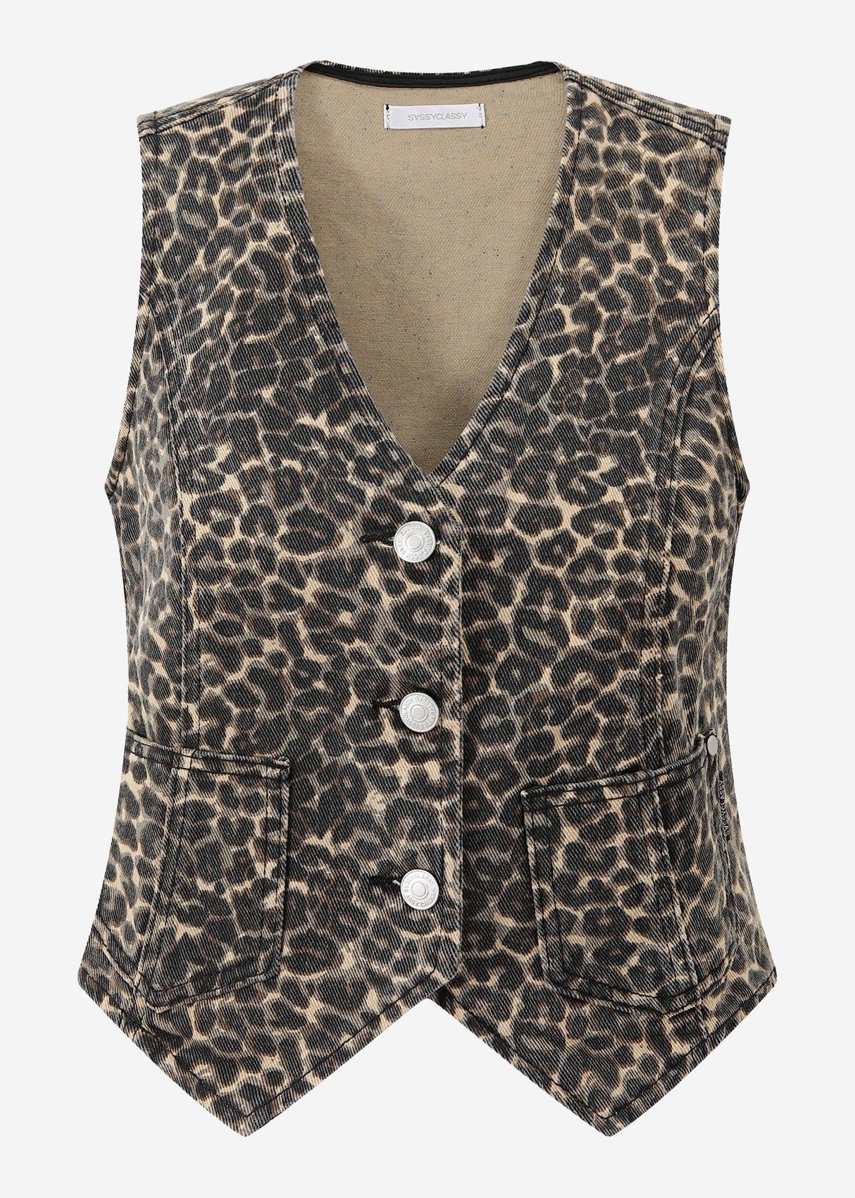 Jeans Weste mit Leo-Print - braun