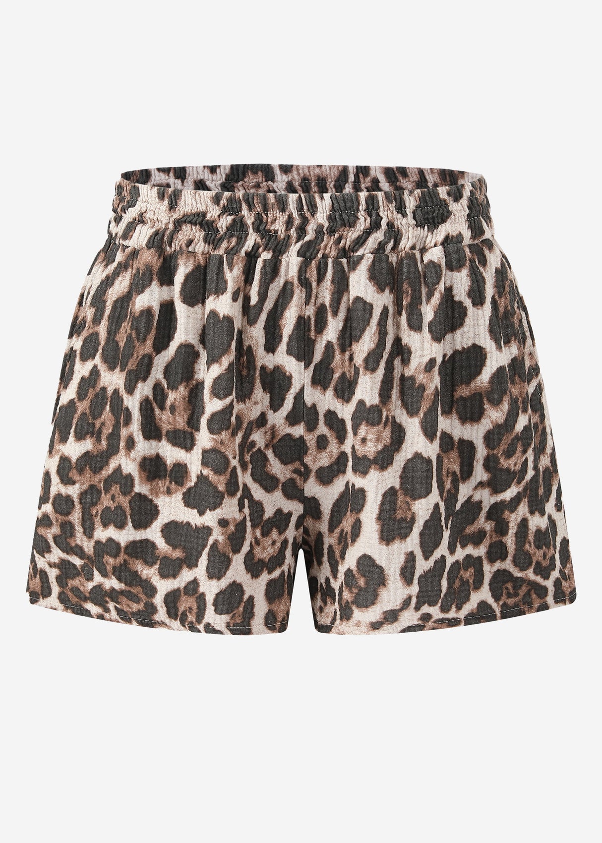 Musselin Shorts mit Leo-Print - hellbeige-braun