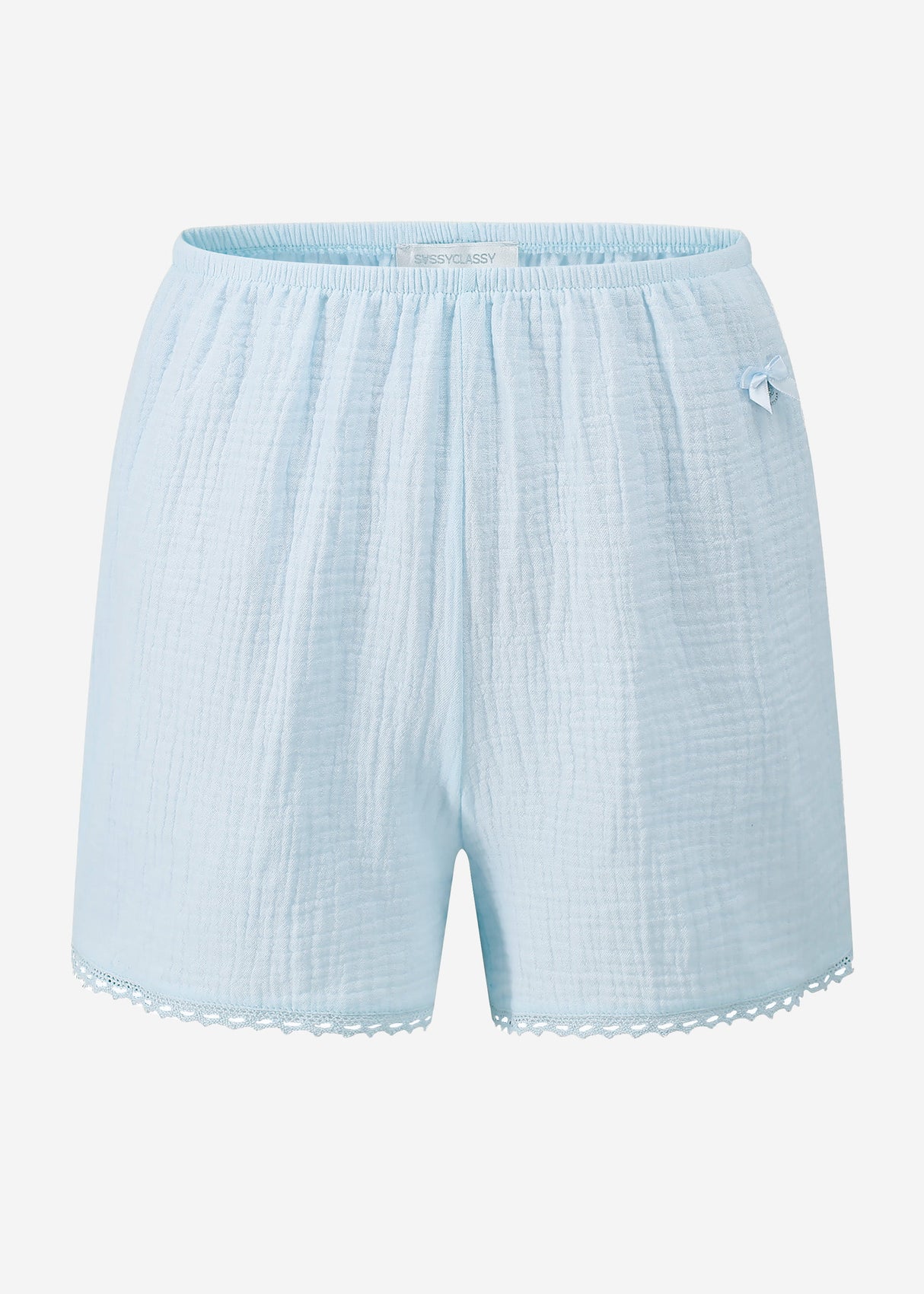 Musselin Pyjamashorts mit Spitzenborte - blau