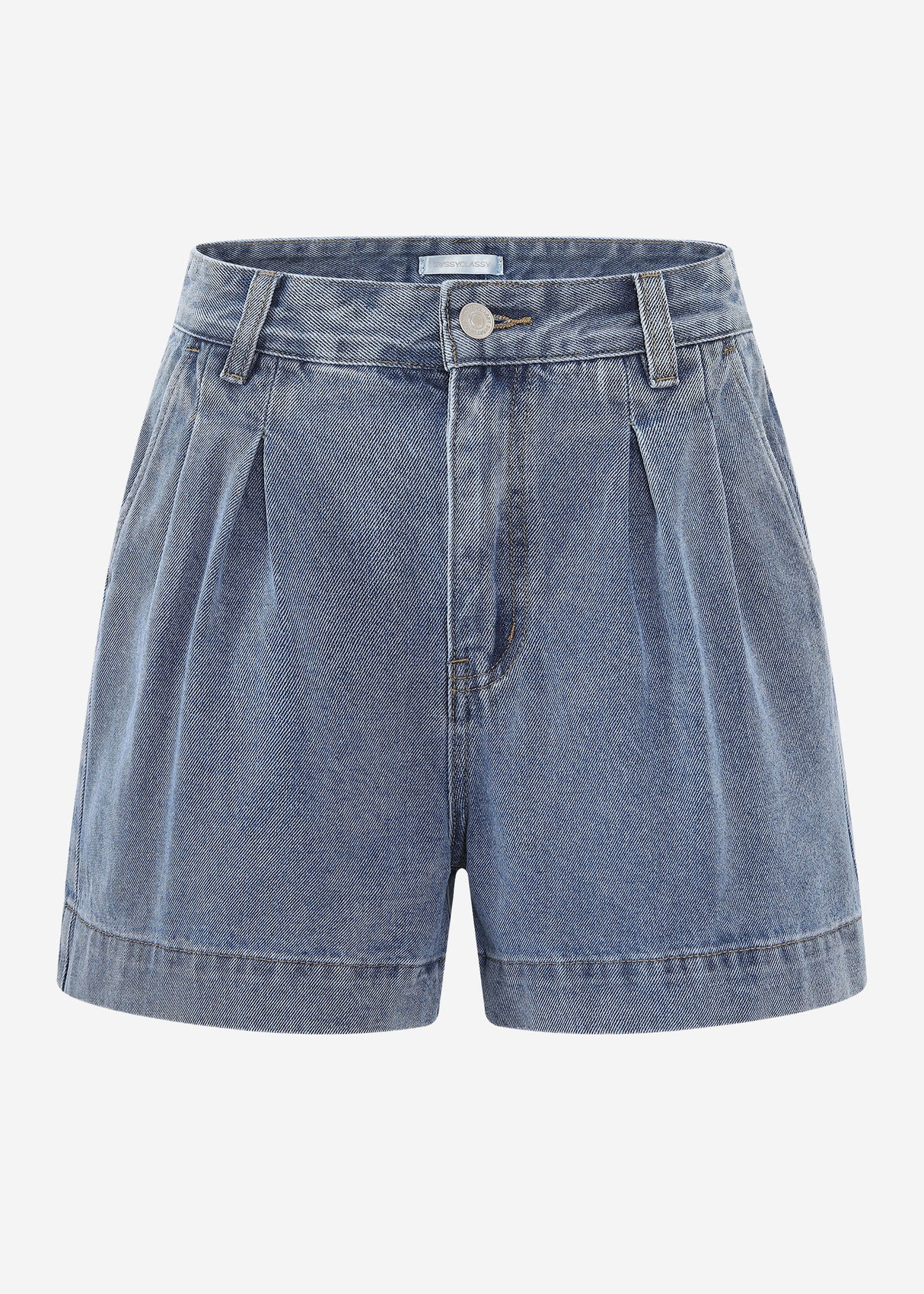 Wide high-waisted denim shorts - light blue