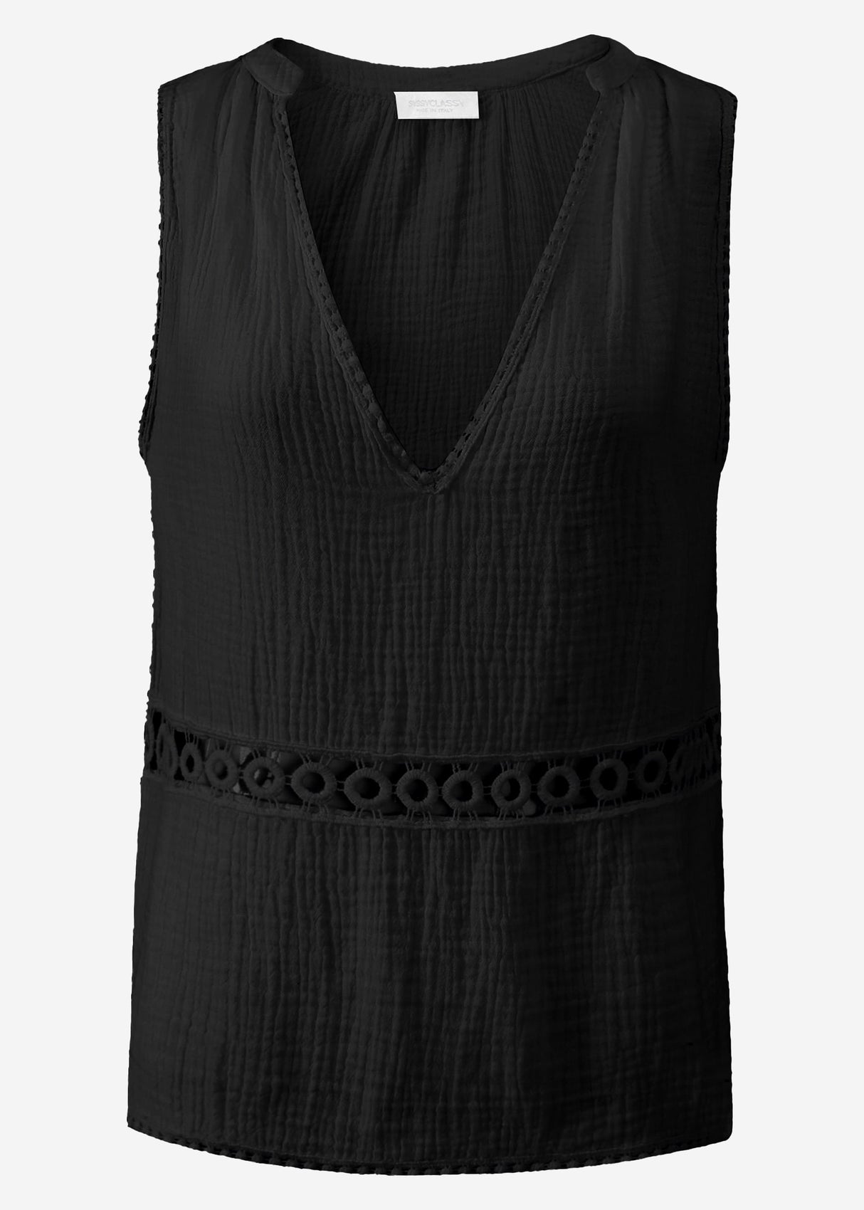 Muslin top with lace trim - black