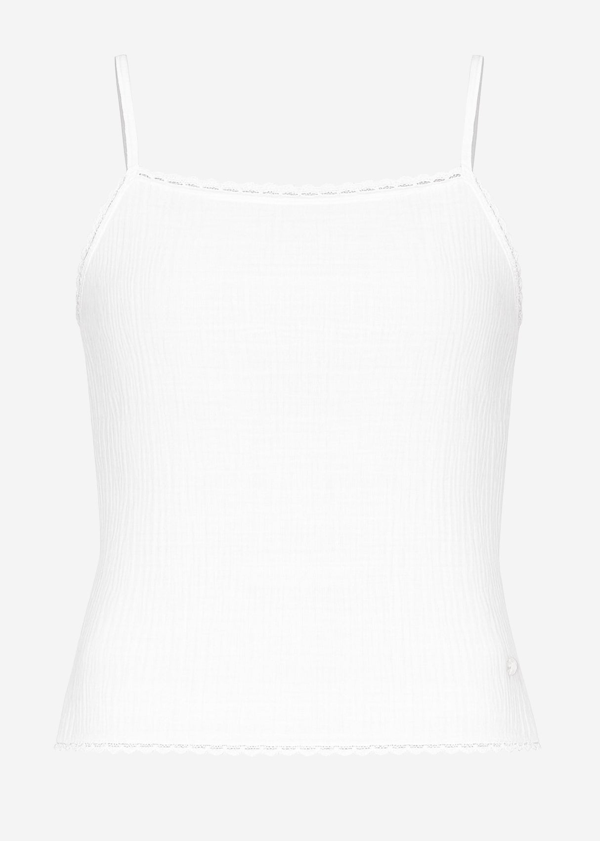 Muslin pyjama top with lace trim - white