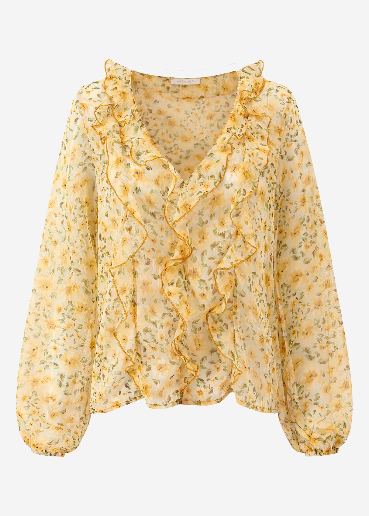 Chiffon blouse with ruffles - yellow