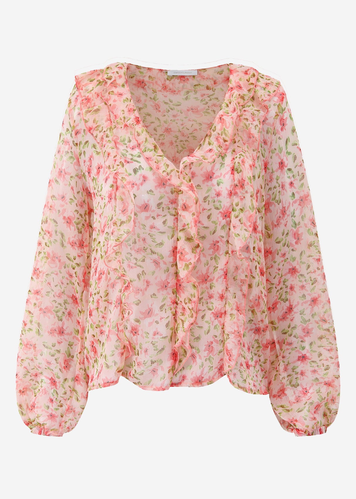 Chiffon Bluse mit Rüschen - rosa