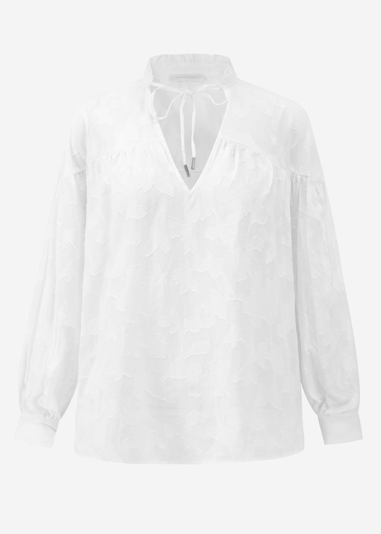Leicht transparente Jacquard Bluse mit Bindedetail - weiß