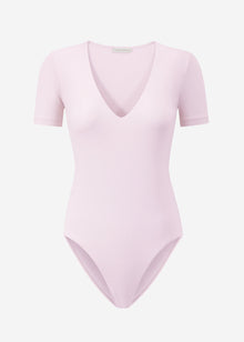 Kurzarm Body mit V-Ausschnitt - rosa