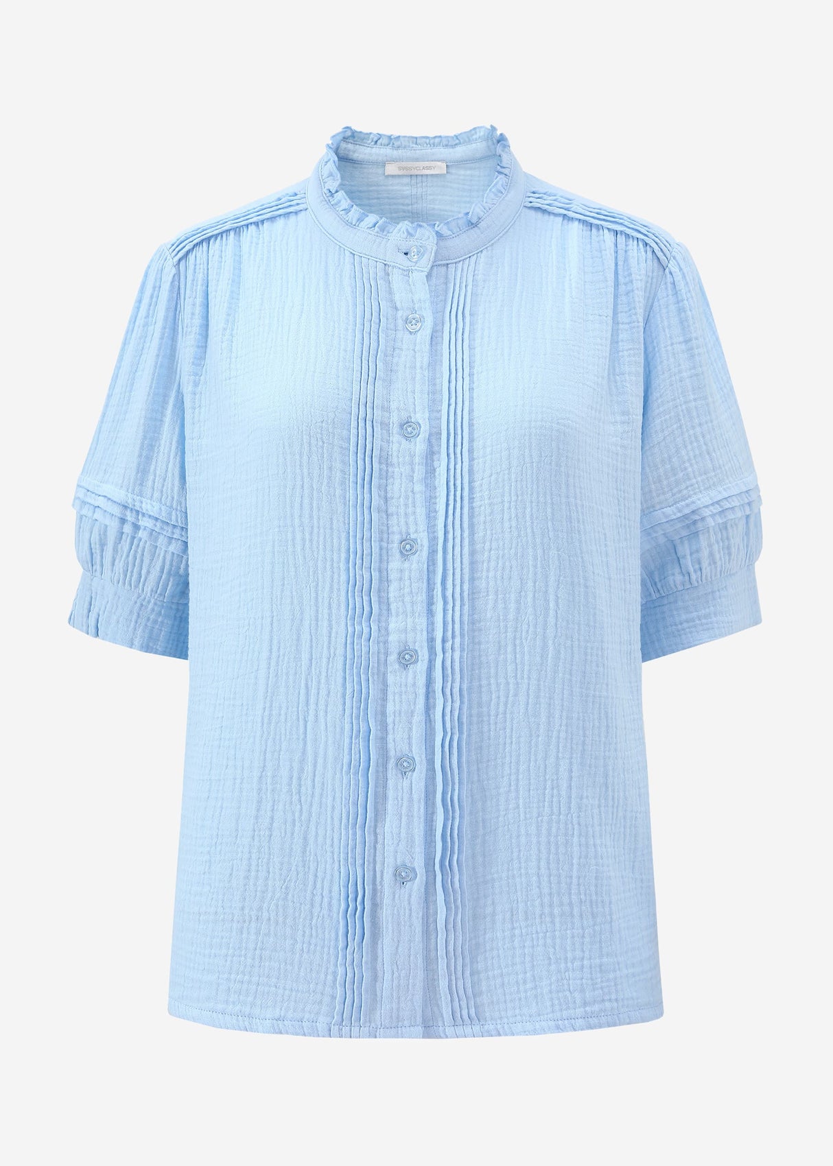 Kurzarm Musselin Bluse - hellblau