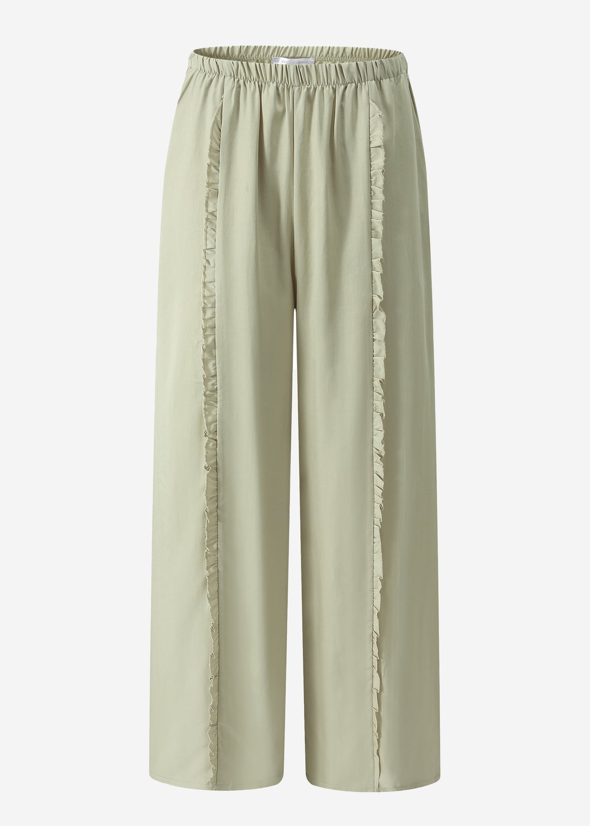 Pants with a wide leg and rüsch details - sage green