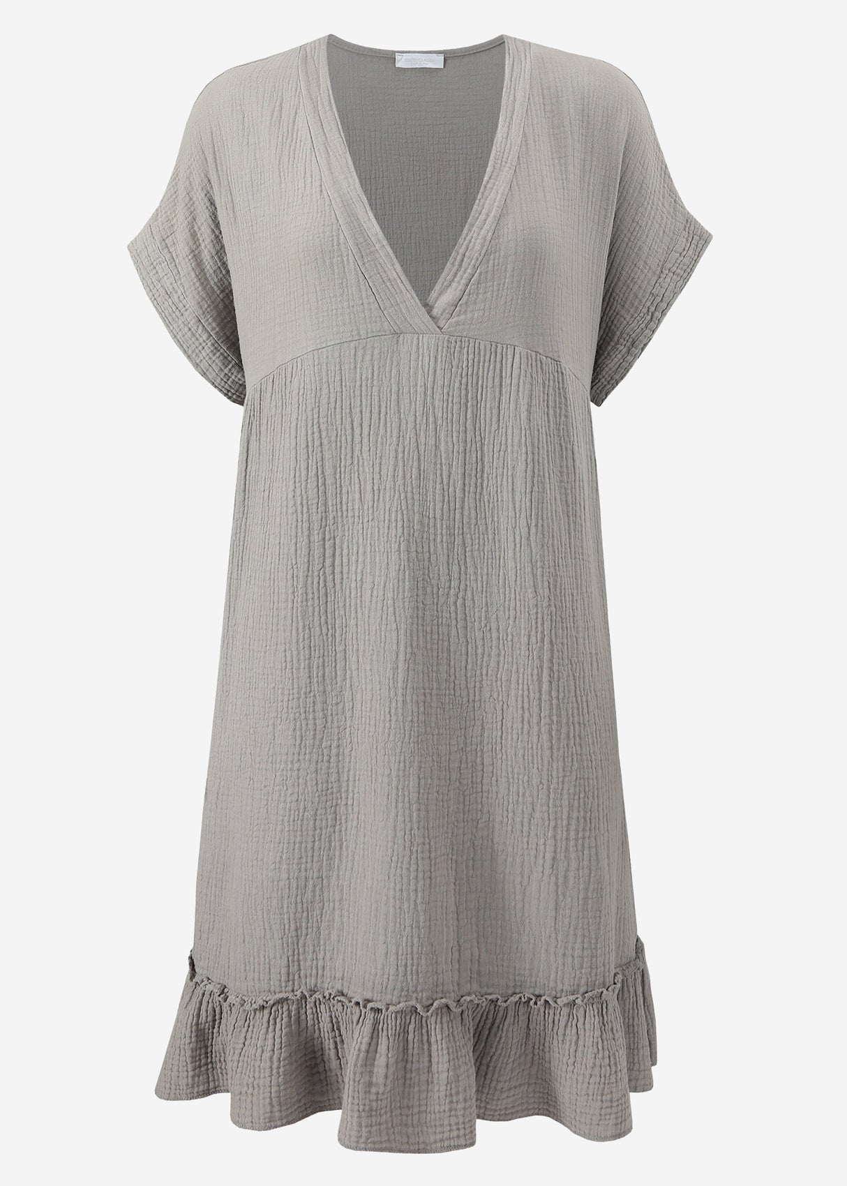 Muslin dress with V-neck - taupe