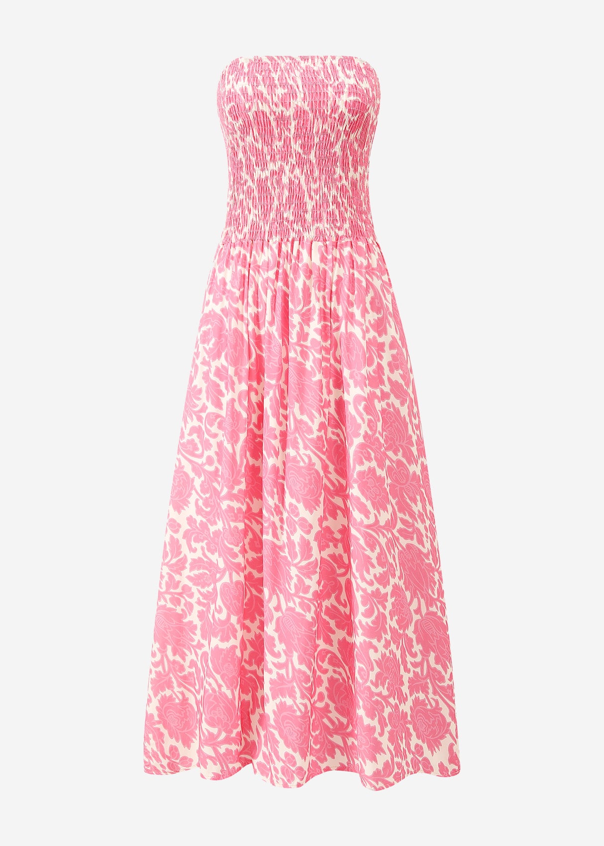 Gesmoktes Bandeau-Kleid mit Print - pink