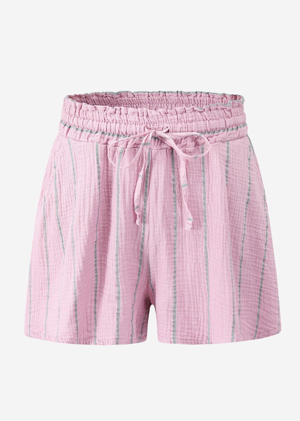 Gestreifte Musselin Shorts - rosa