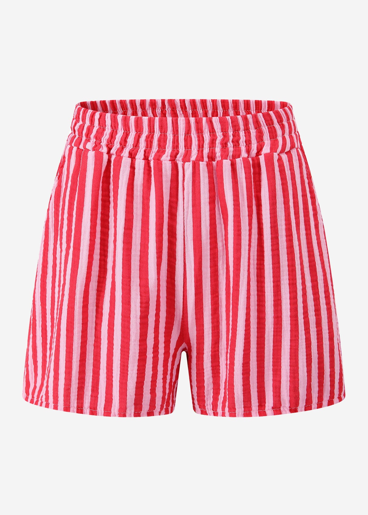 Gestreifte Musselin Shorts - rot-pink