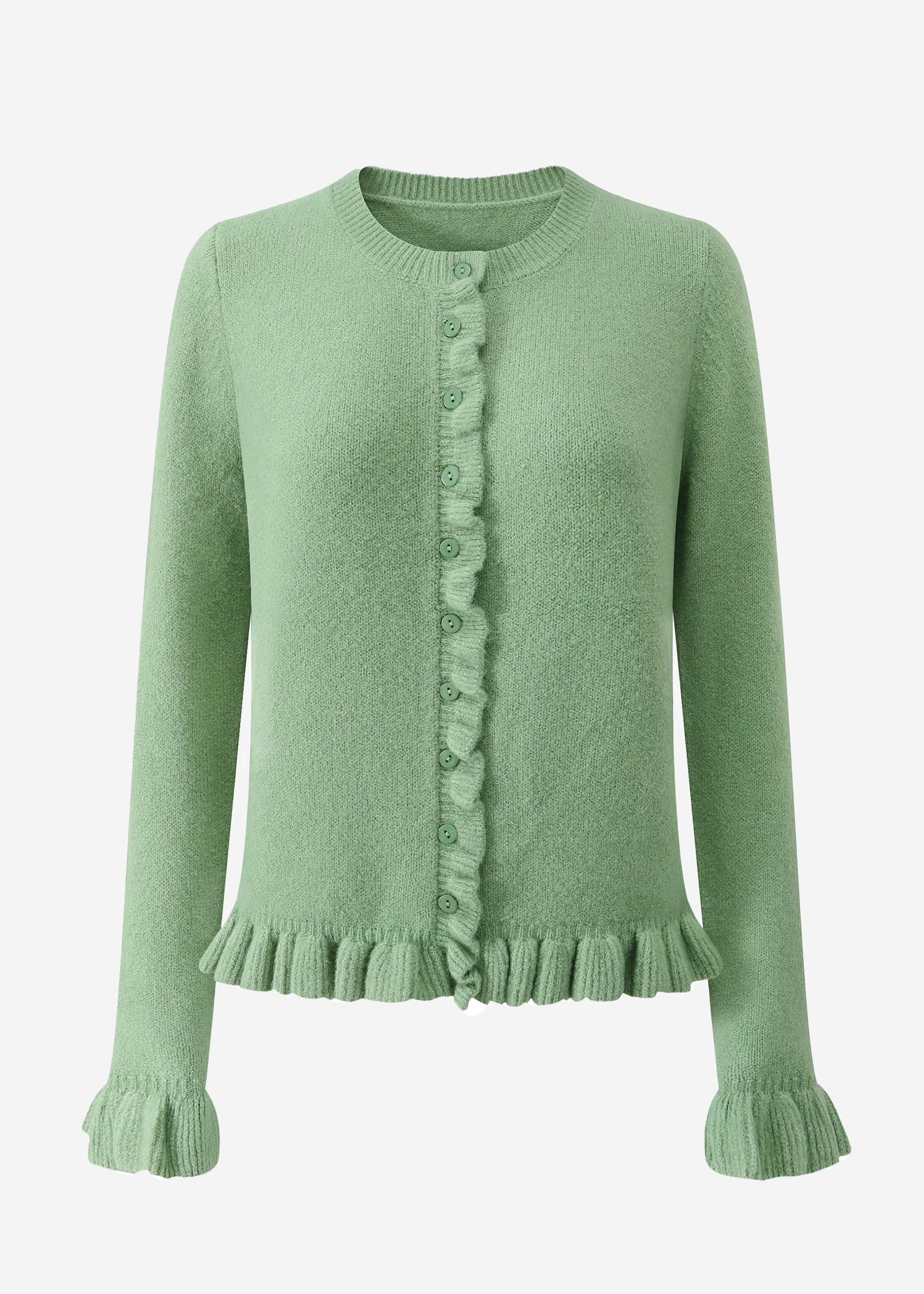 Cardigan with ruffles - sage green