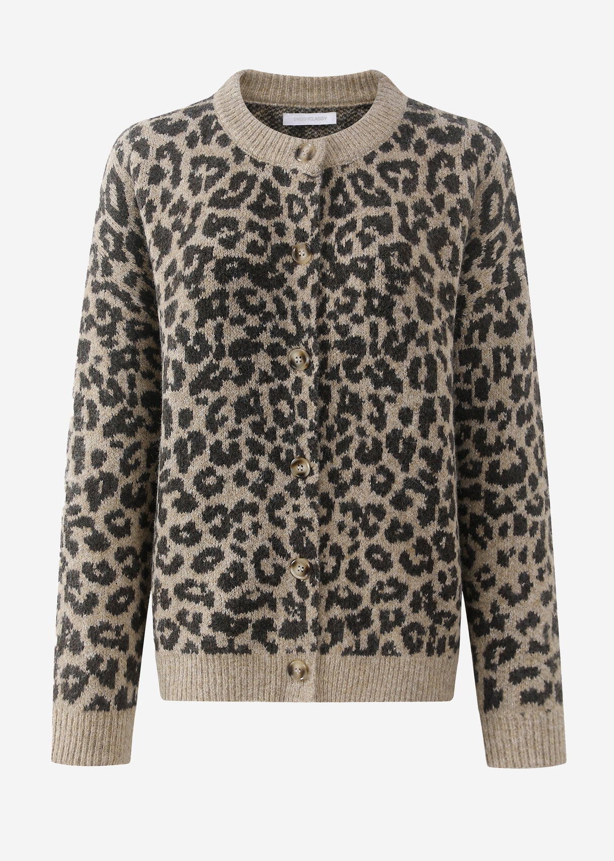 Cardigan with Leo pattern-beige-brown