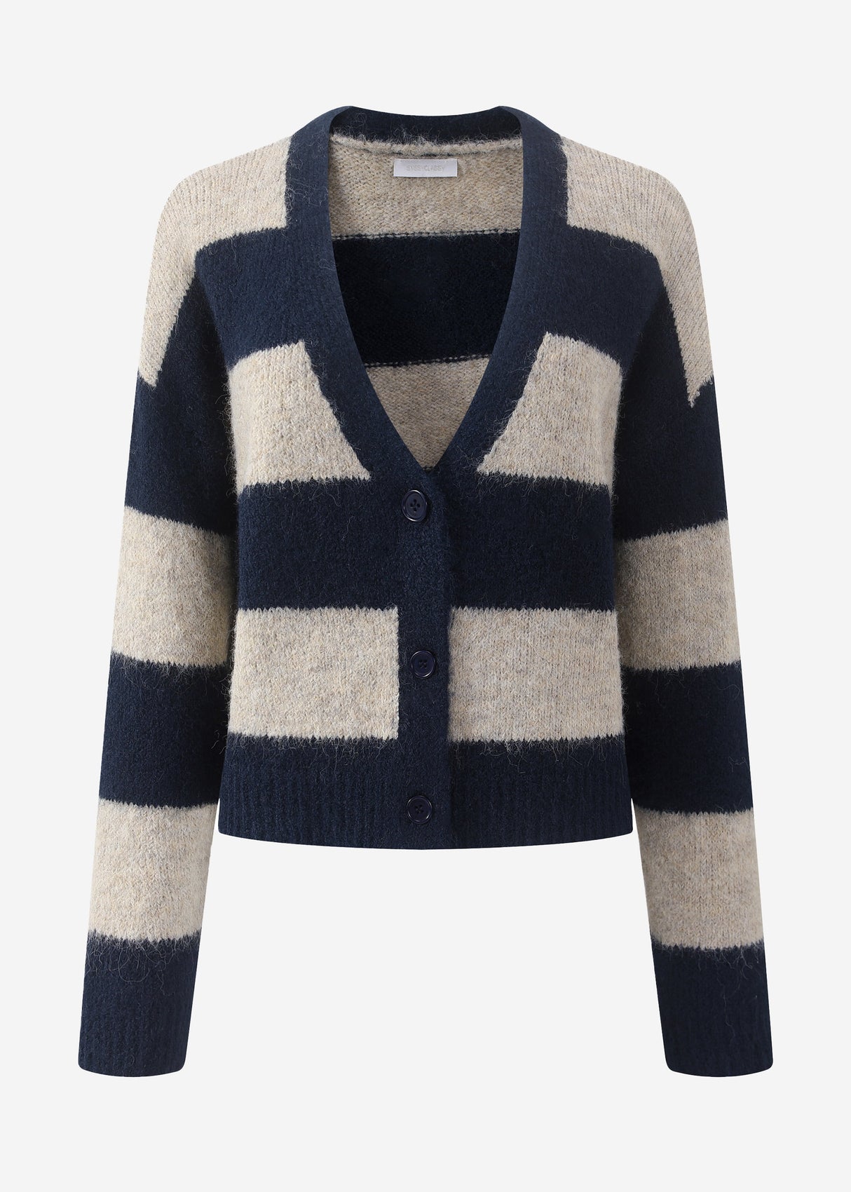 Cardigan mit Blockstreifen und V-Ausschnitt - dunkelblau