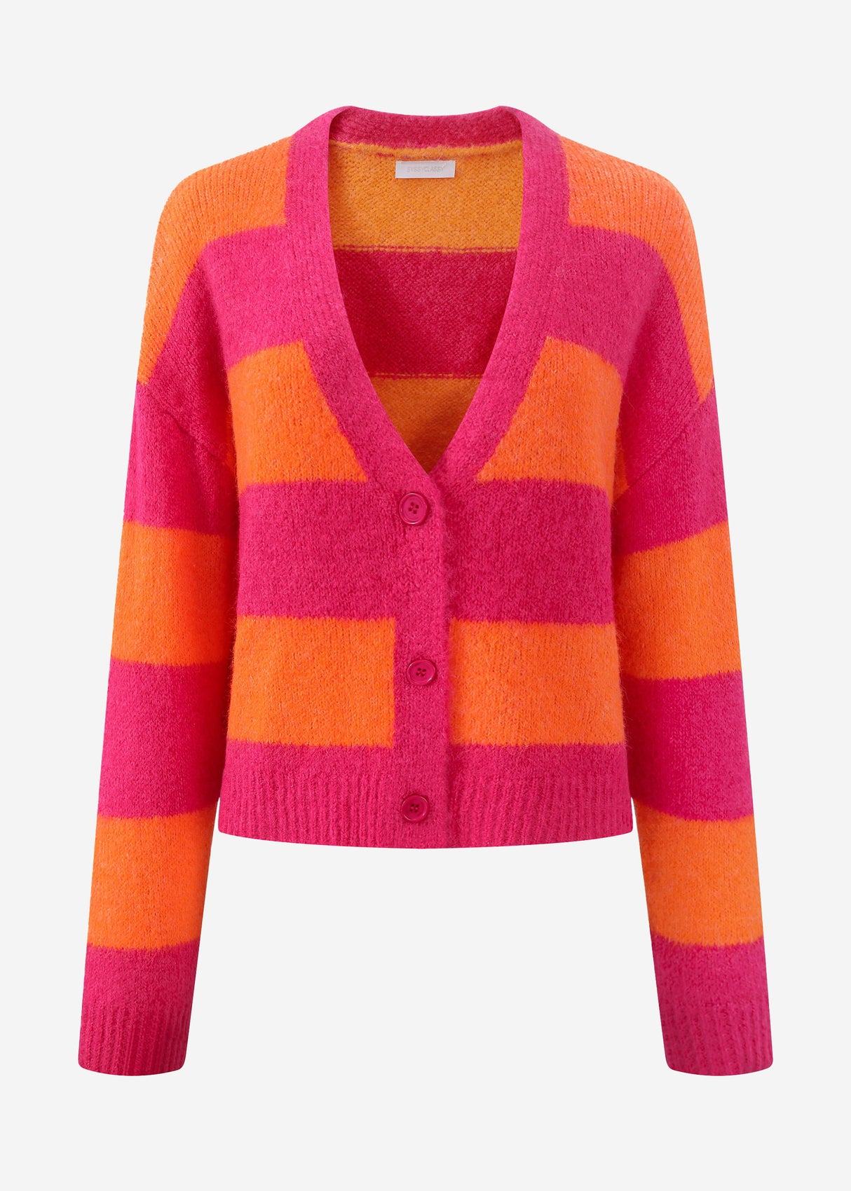 Cardigan with block strips and V-neck - pink