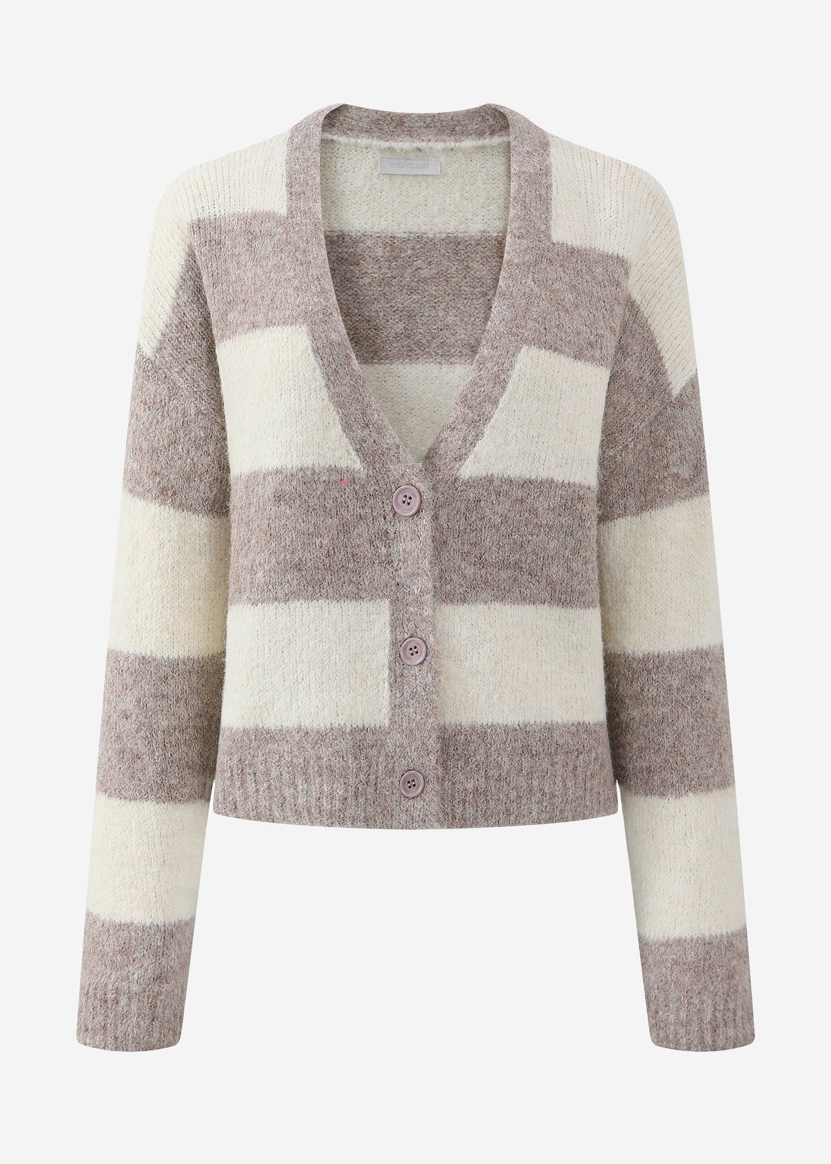 Cardigan with block strips and V-neck - beige