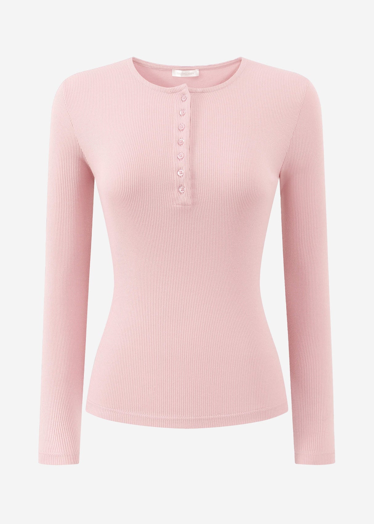 Ribbed T -shirt with button placket - powder pink