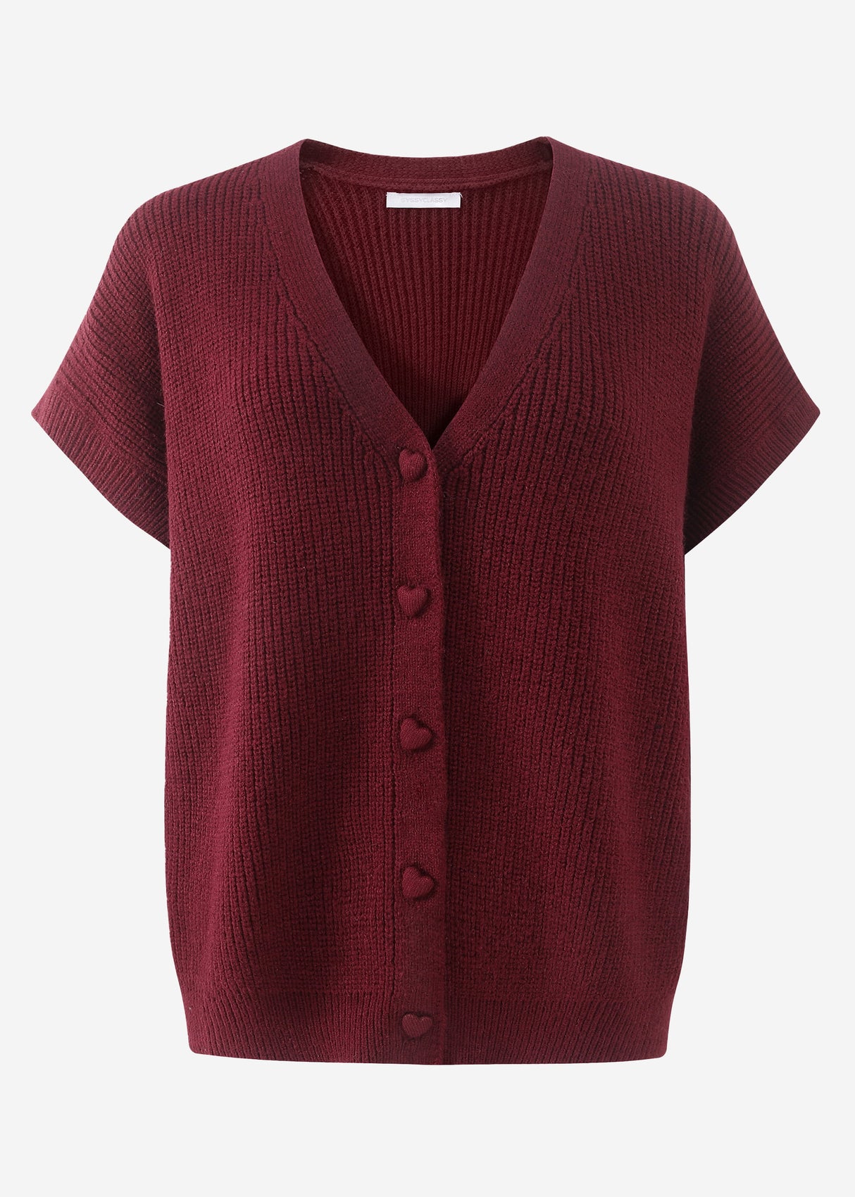 Strickweste mit Herzknöpfen - burgundy