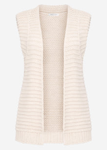 Lange ärmellose Strickweste mit strukturierten Schultern - offwhite