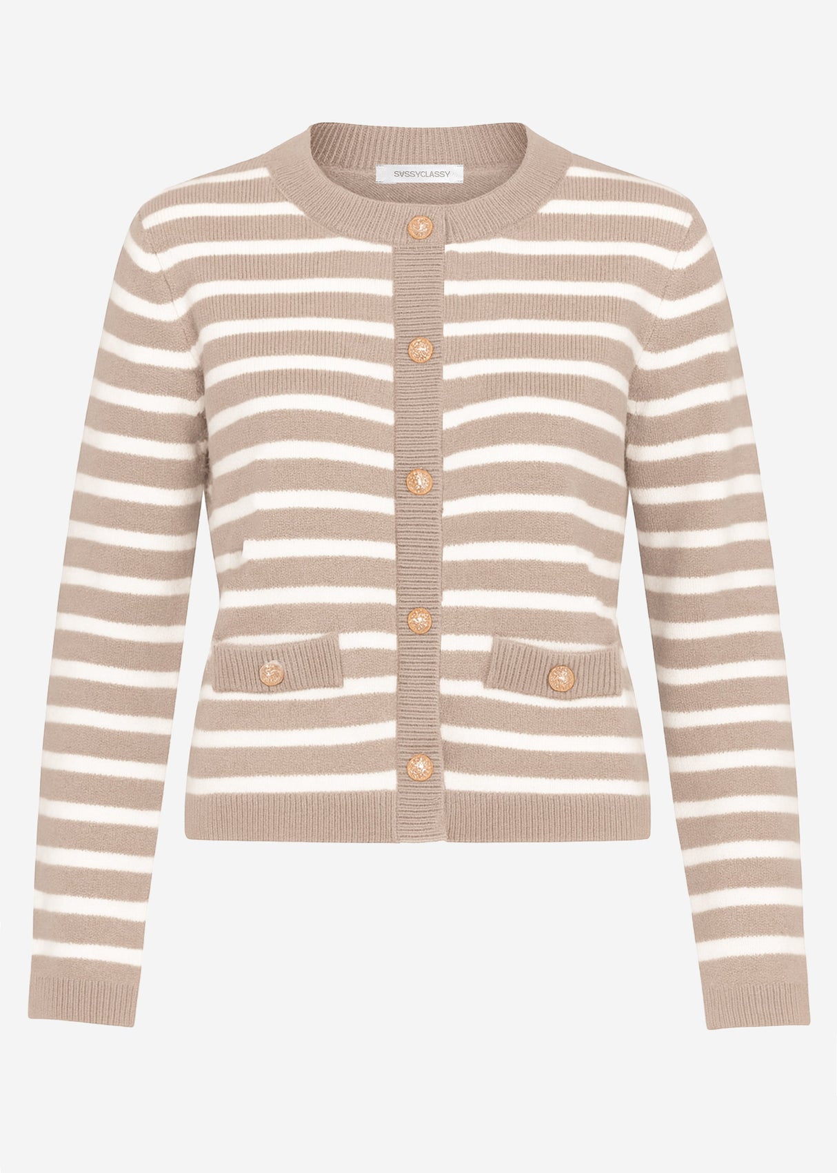 Elegante Strickjacke mit Streifenmuster - beige