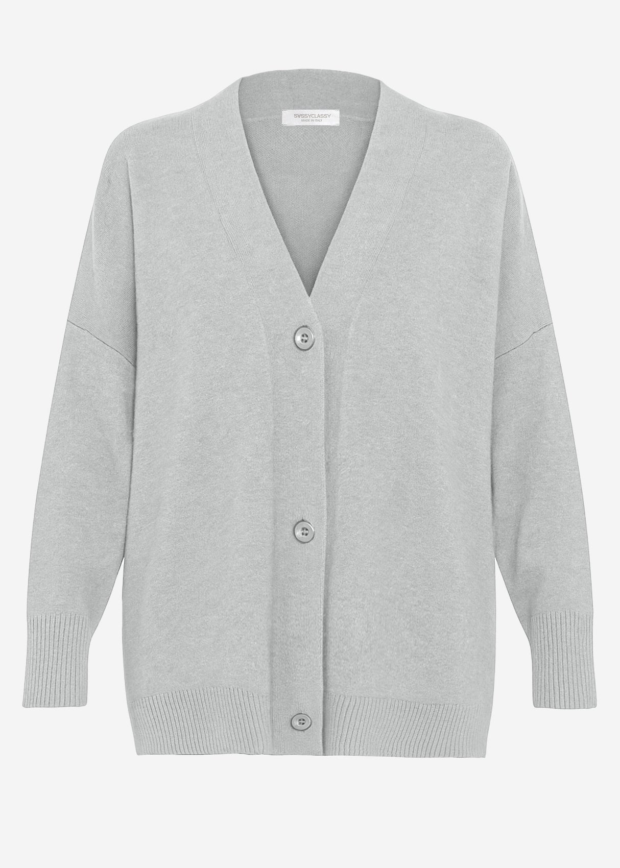 Oversized cardigan with V-neck and cashmere content - gray
