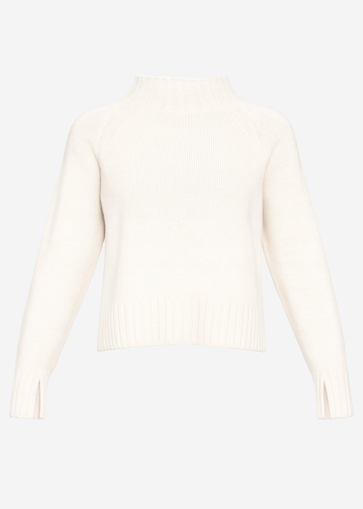 Sweater with stand-up collar and sleeve slits - off-white