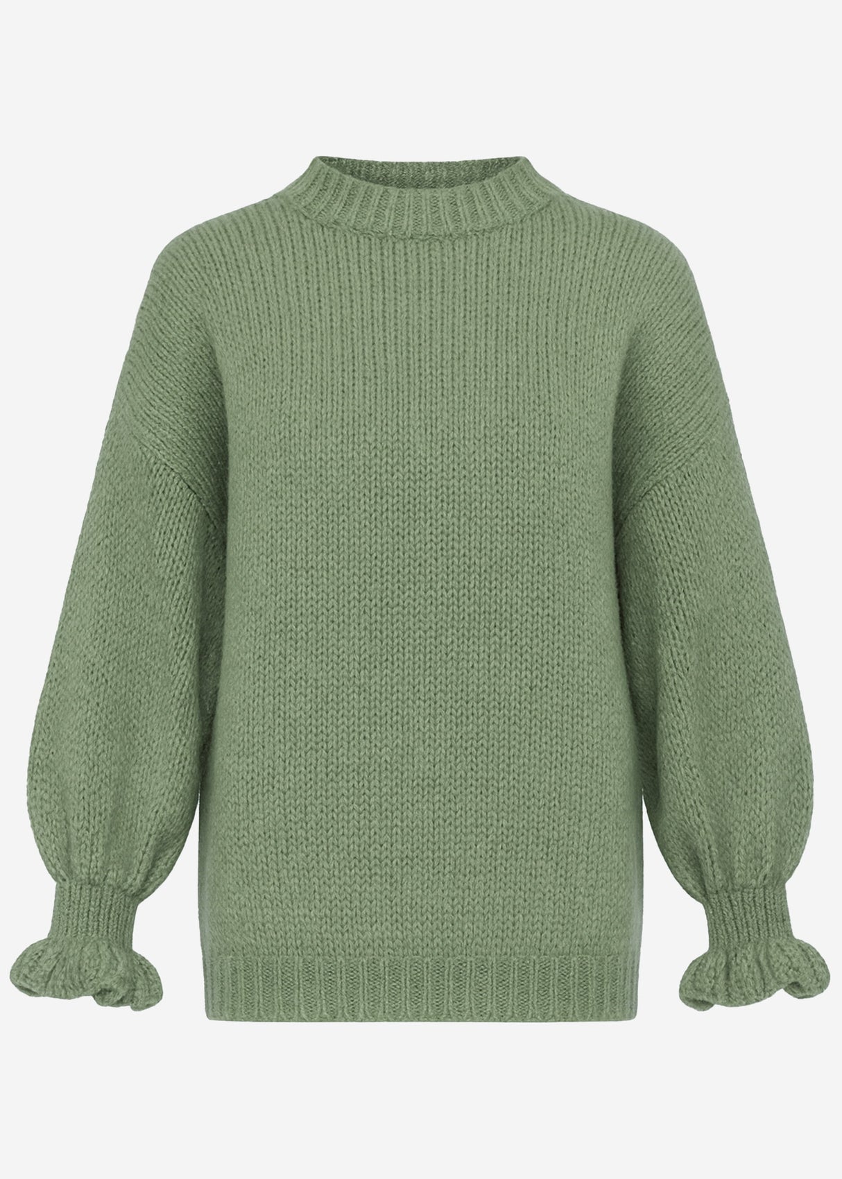 Sweater with flounce sleeves - sage green