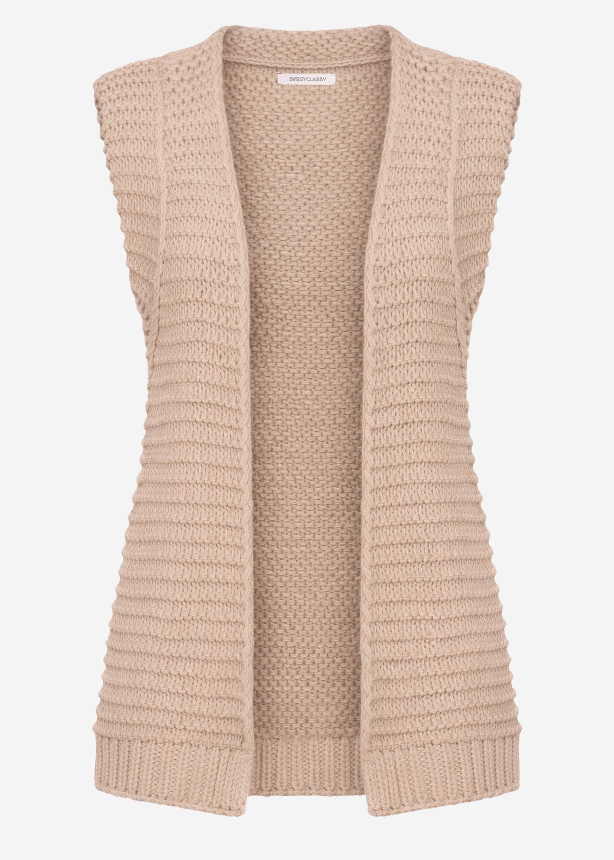 Long sleeveless knitted vest with structured shoulders - taupe