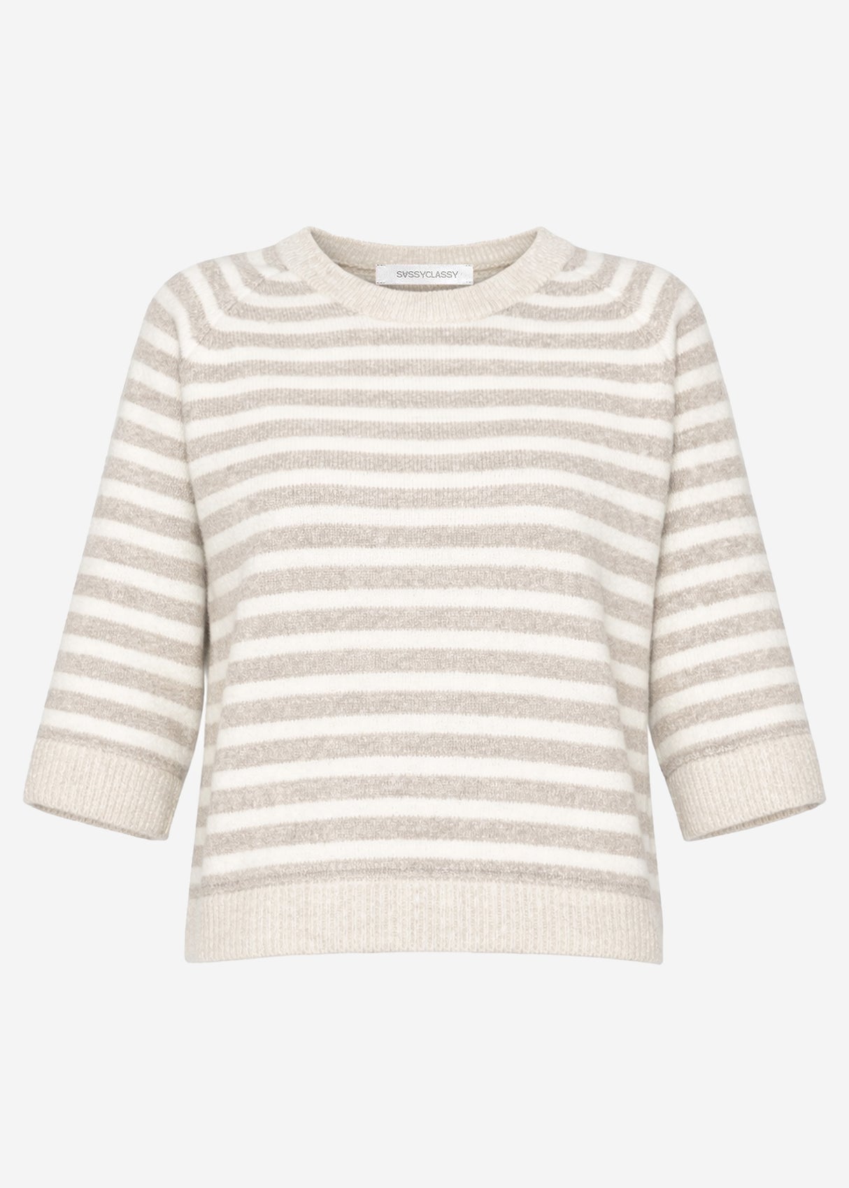 Gestreiftes Strickoberteil - taupe-offwhite