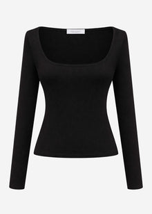 Long-sleeved top with neckline - black
