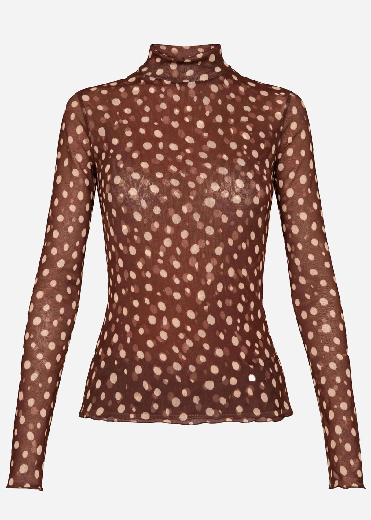 Mesh long-sleeved shirt with polka dots - brown