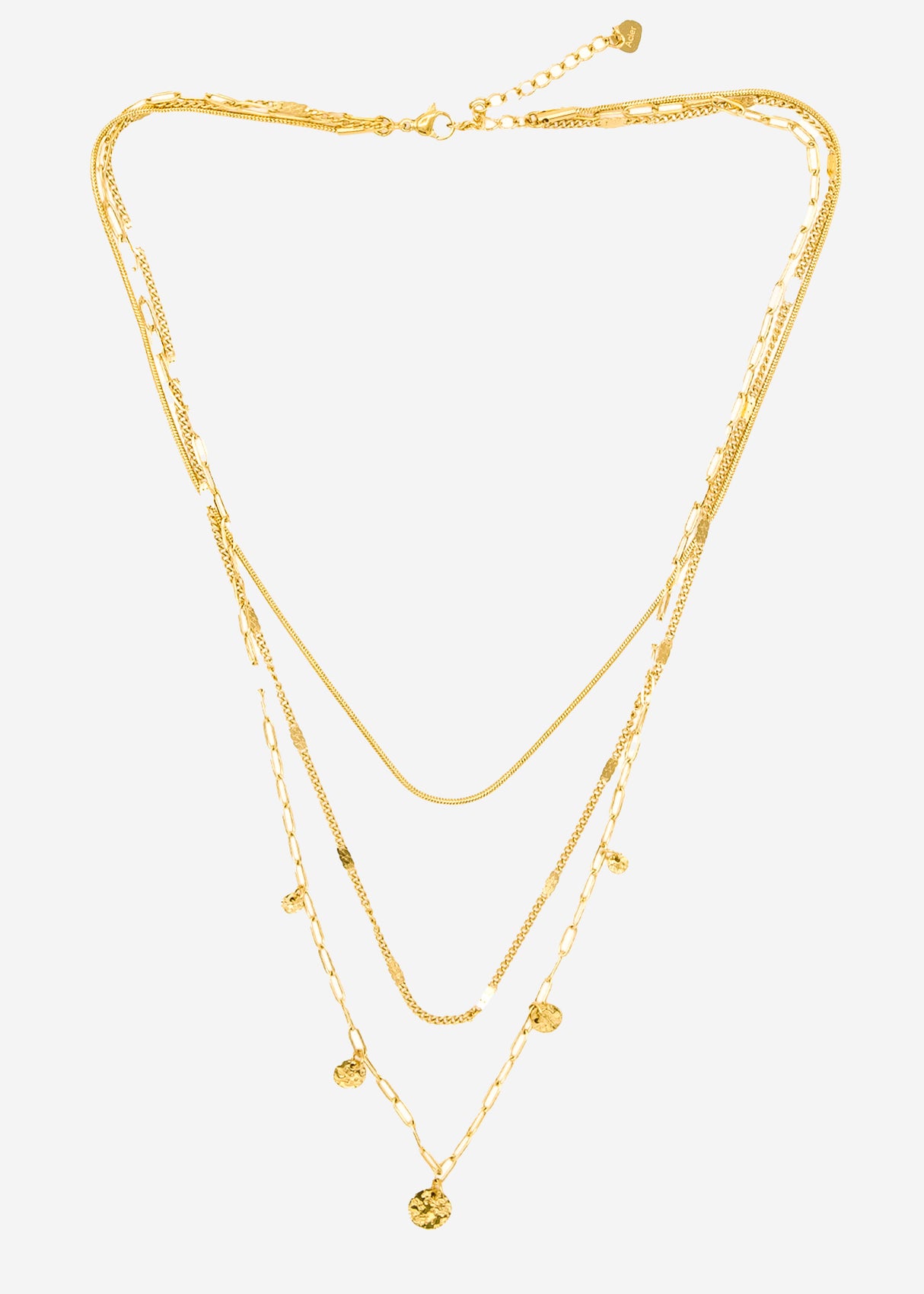 Dreifache Halskette mit Plättchen - gold