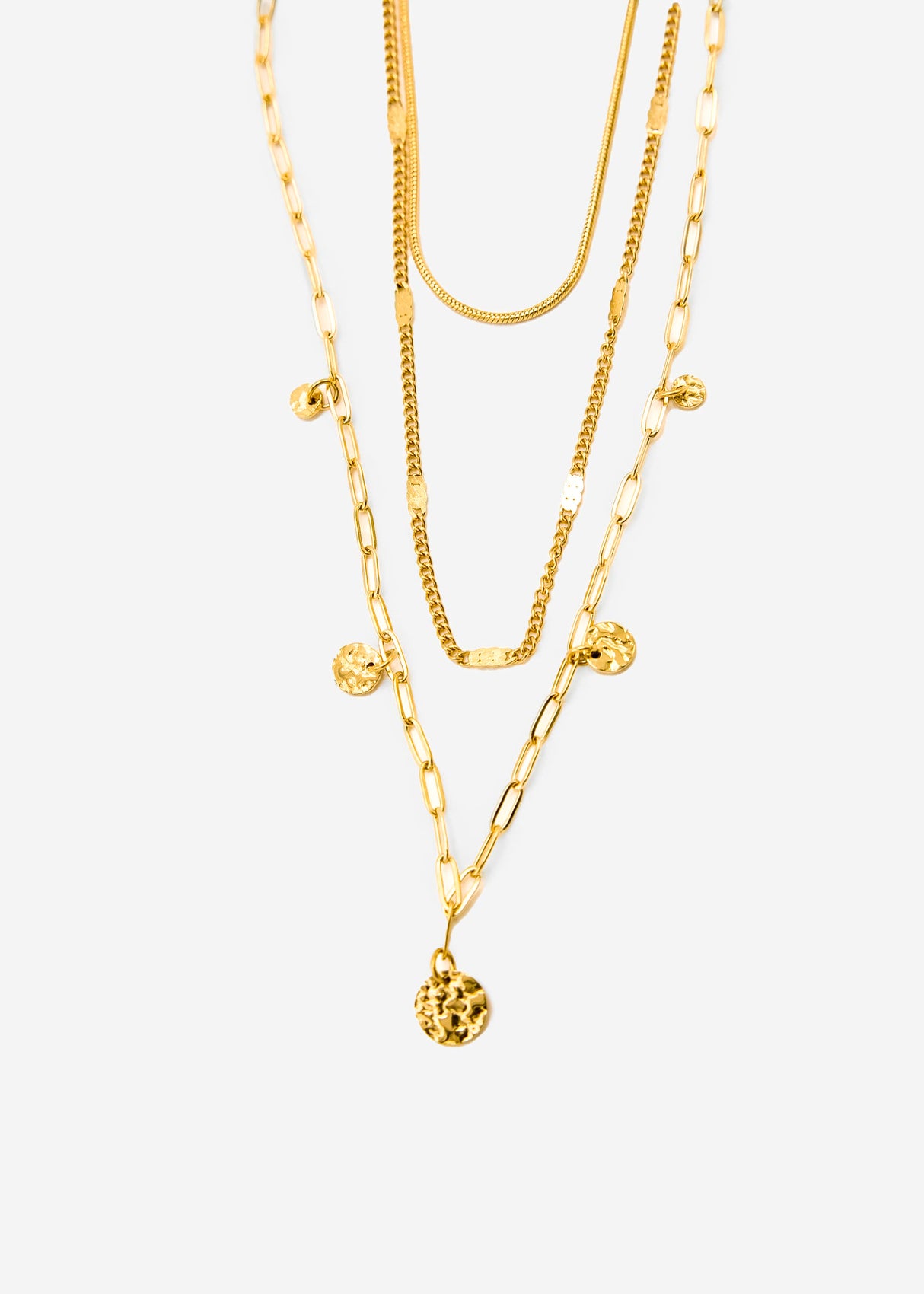 Dreifache Halskette mit Plättchen - gold