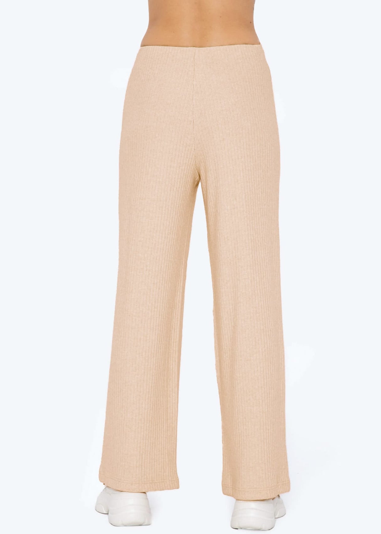 Ribbed wide-leg trousers - light beige