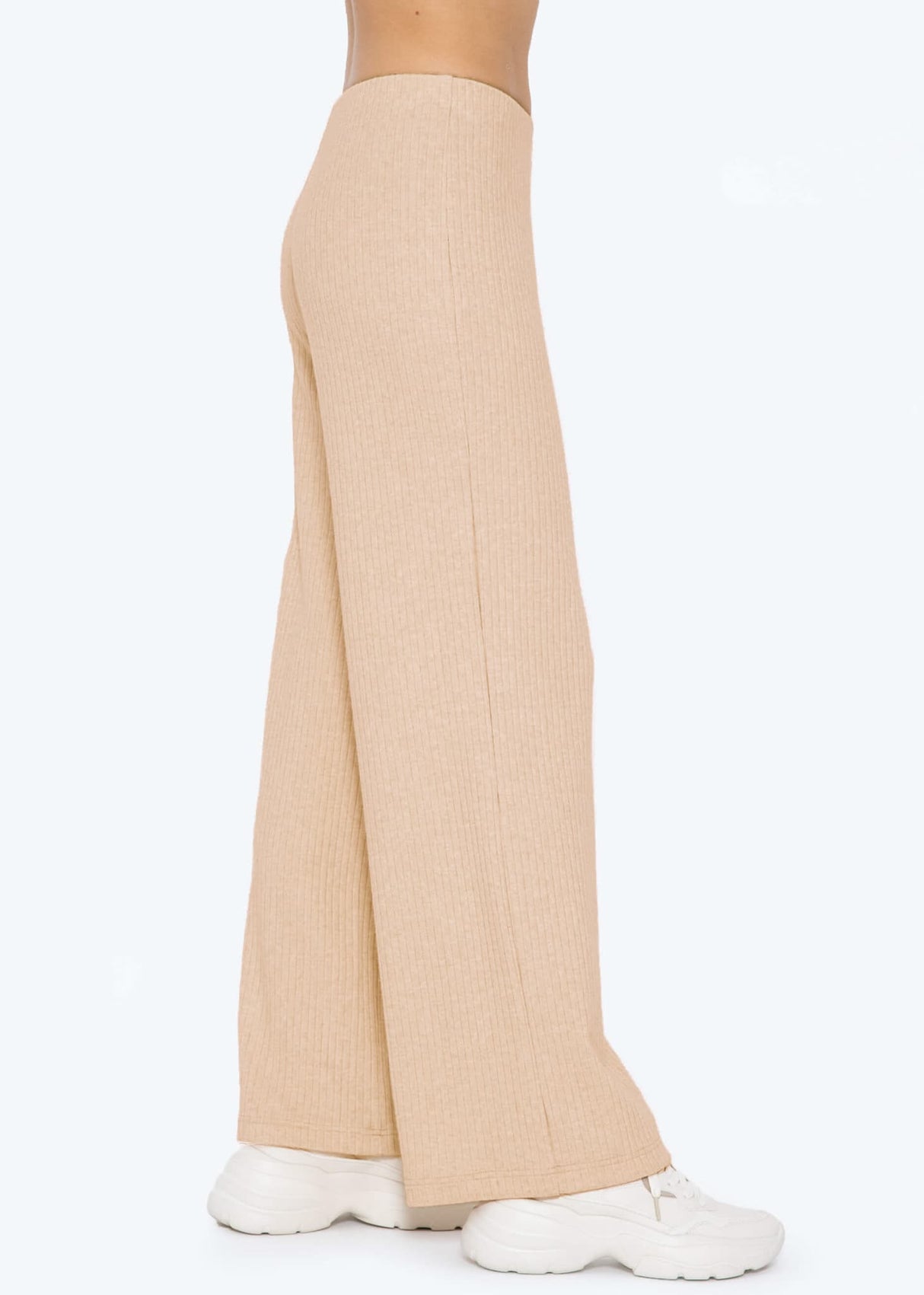 Ribbed wide-leg trousers - light beige