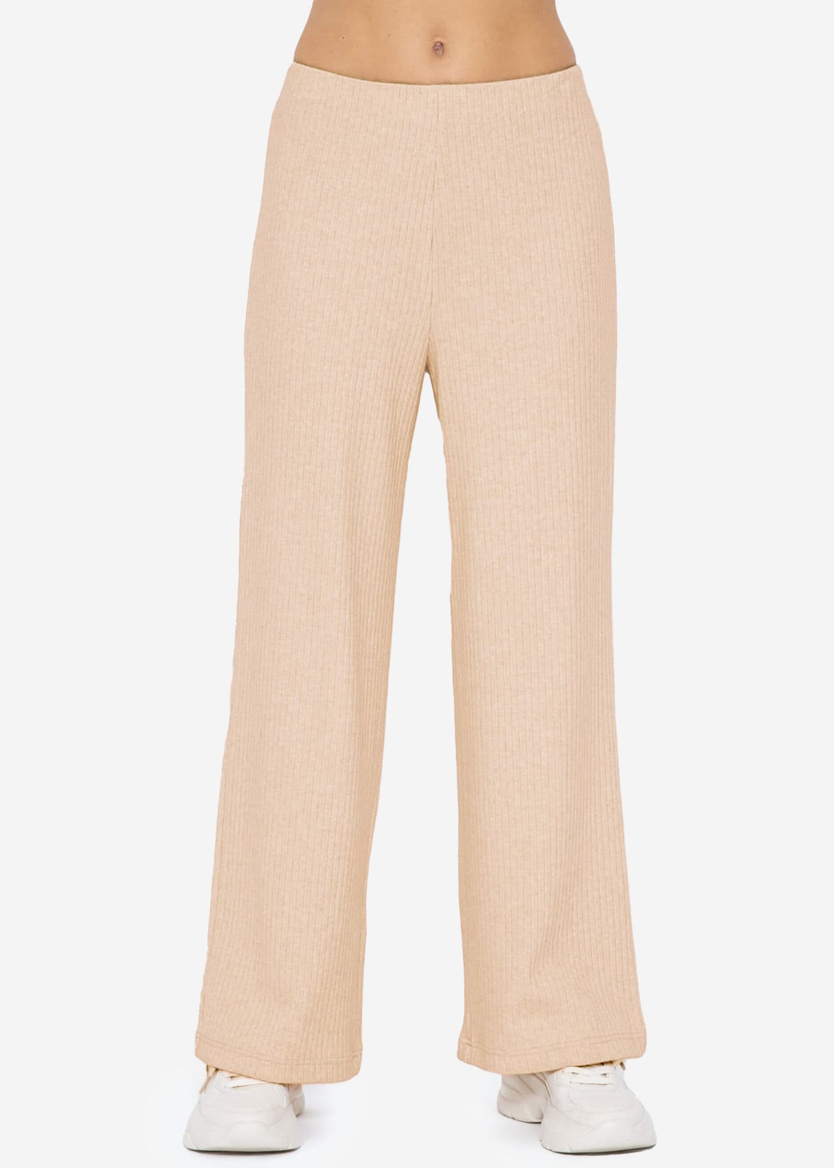 Ribbed wide-leg trousers - light beige
