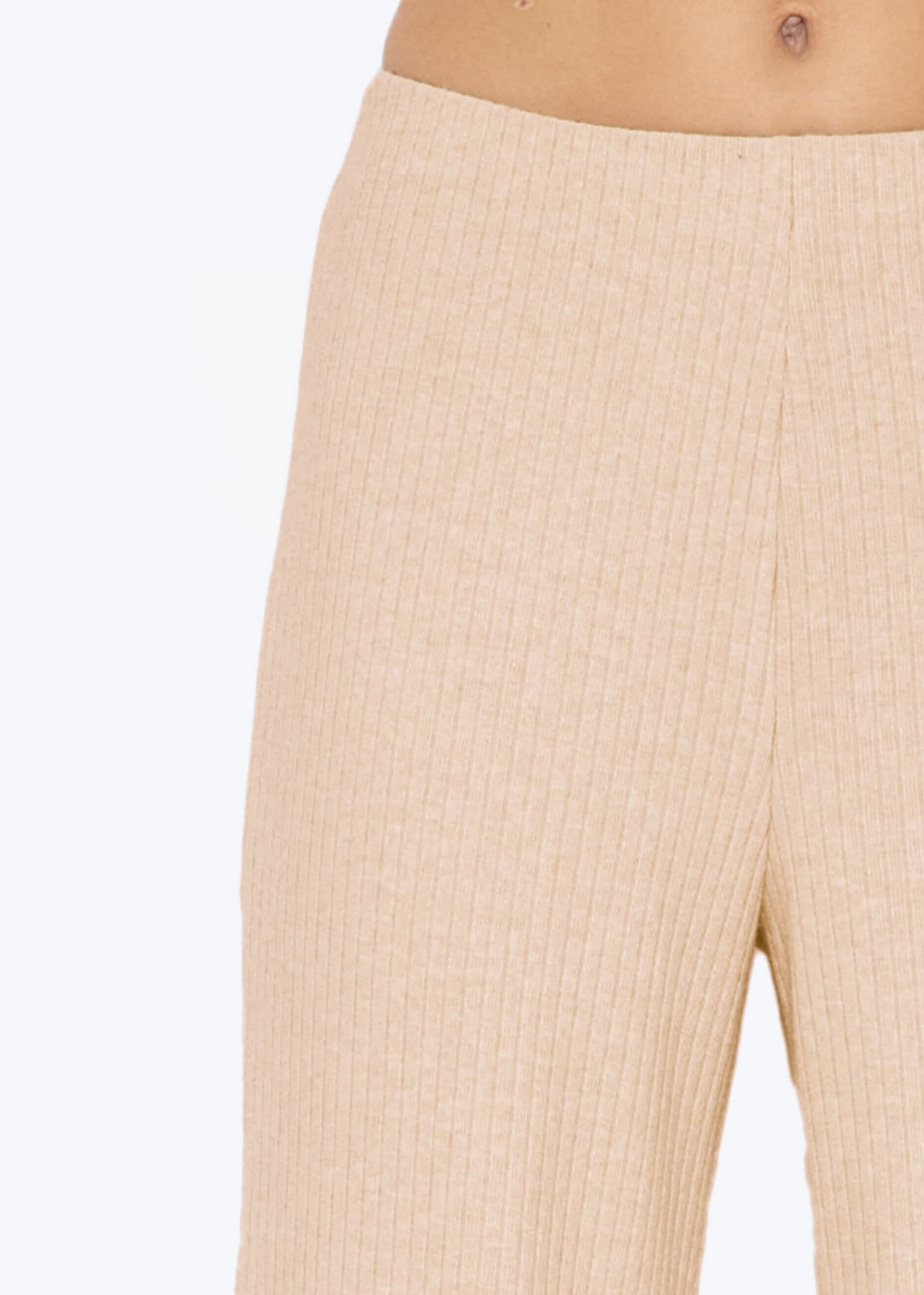 Ribbed wide-leg trousers - light beige