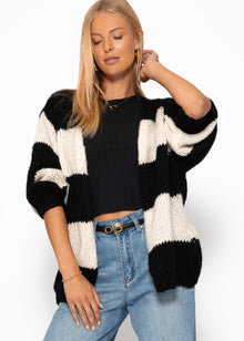 Gestreifter oversize Cardigan - schwarz-offwhite
