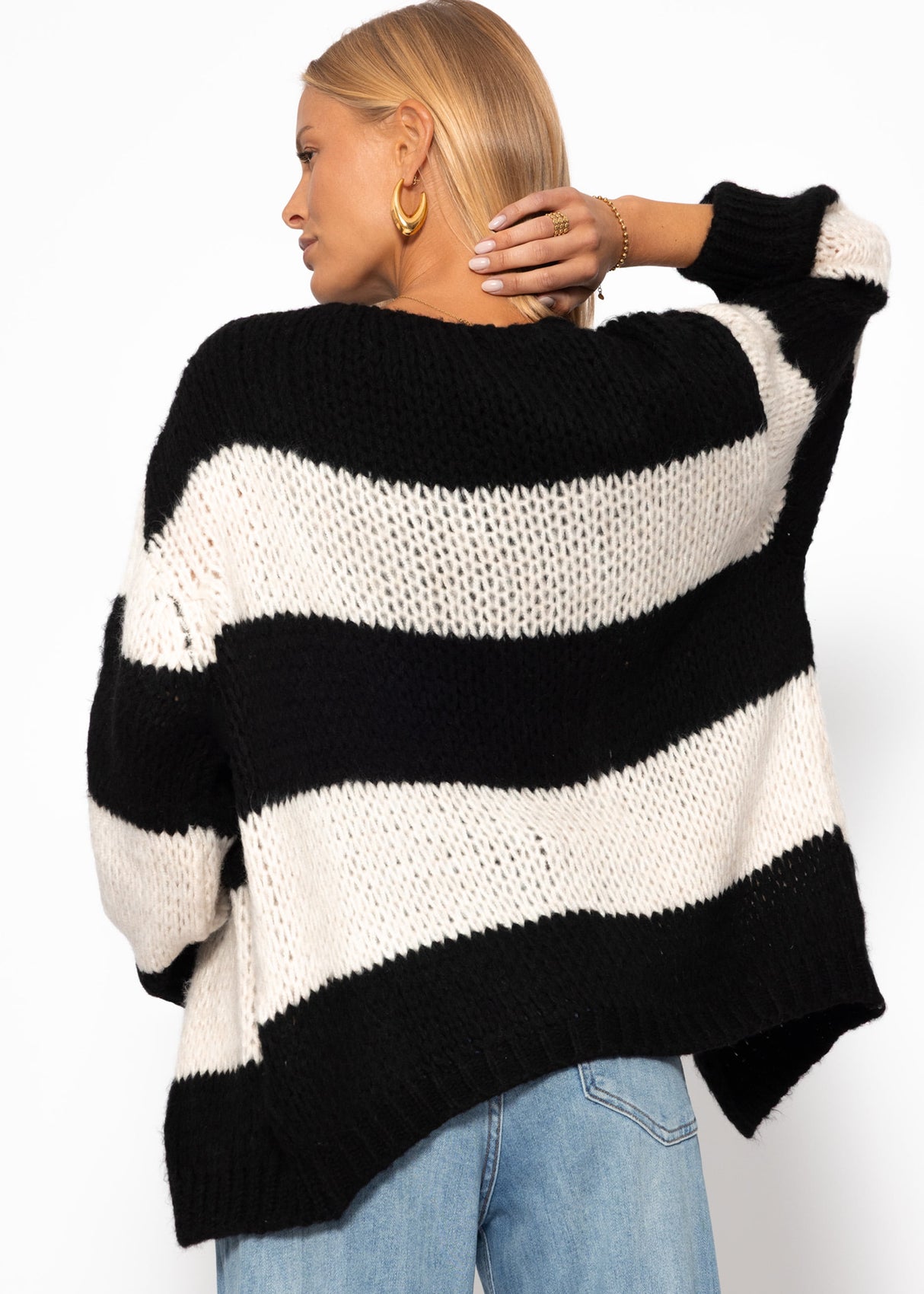 Gestreifter oversize Cardigan - schwarz-offwhite